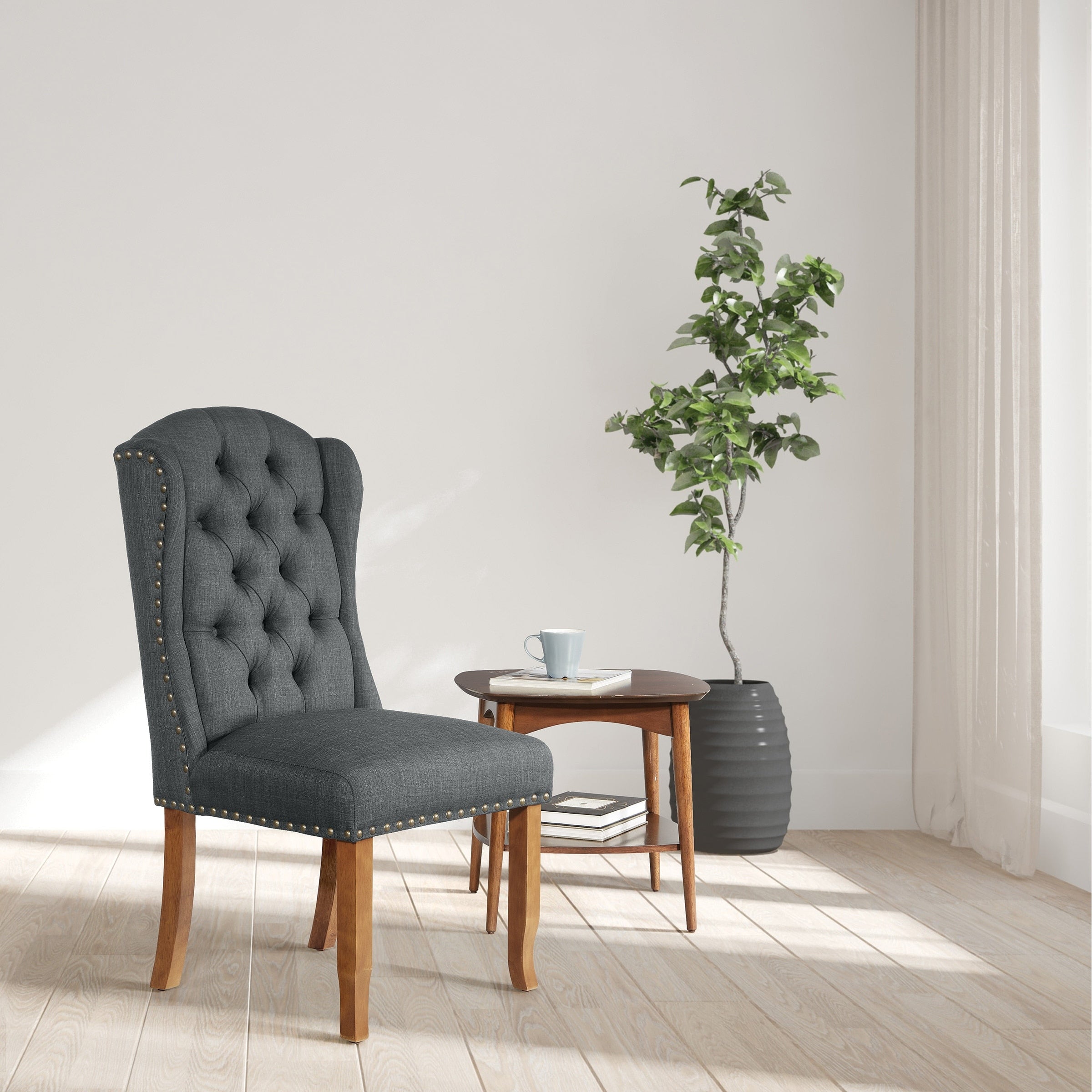 Osp Home Furnishings Jessica Tufted Fabric Wing Chair With Bronze Nailheads And Coffee Legs