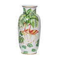 Jesu Decorative Botanical Flamingo Vase White Green Porcelain 16 Inch