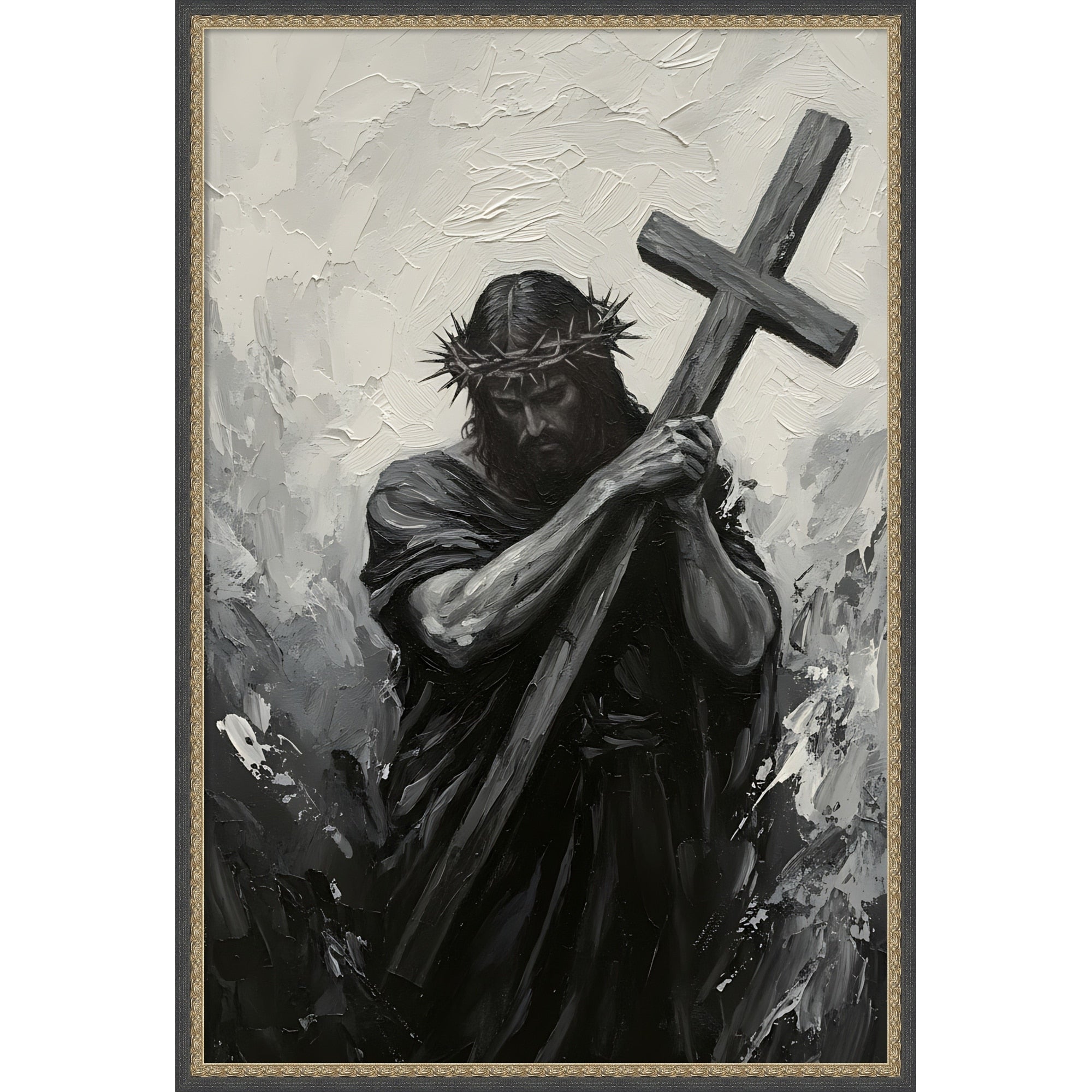 Jesus Christ Black White By Hugo Framed Mounted Canvas Wall Art Print