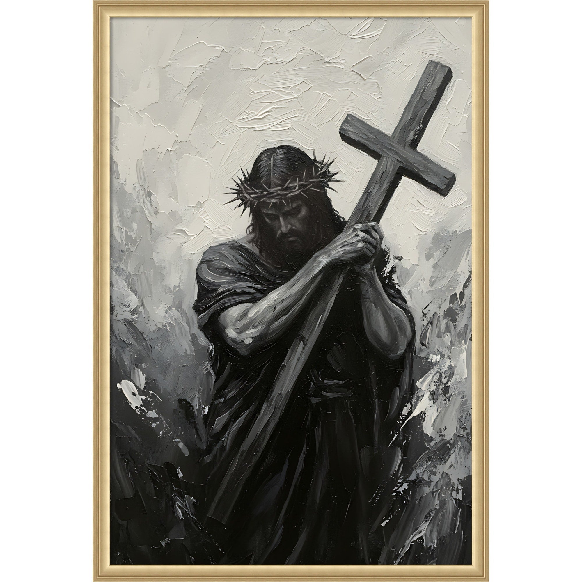 Jesus Christ Black White By Hugo Framed Mounted Canvas Wall Art Print