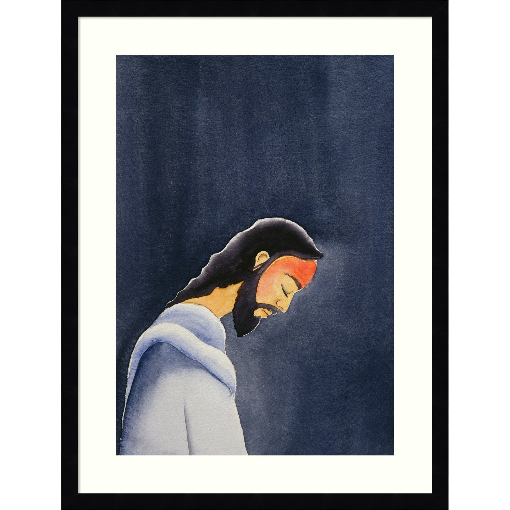 Jesus Prays In Gethsemane By Elizabeth Wang Wood Framed Wall Art Print