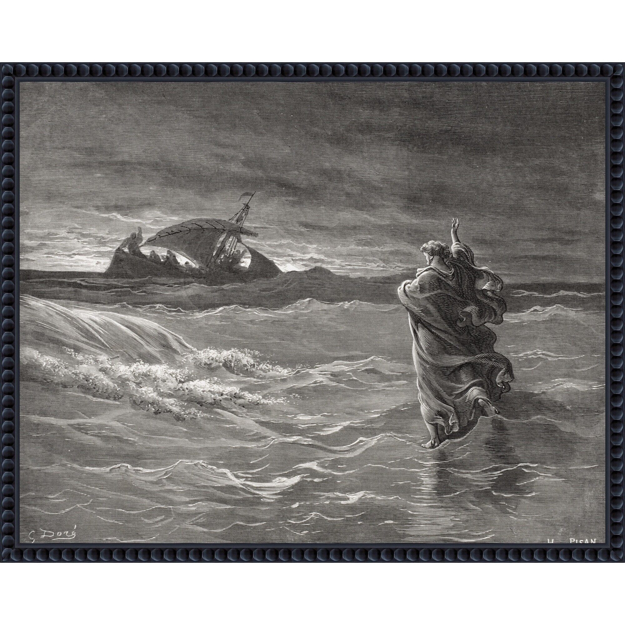 Jesus Walking On The Sea John 6 By Gustave Dore Framed Canvas Wall Art Print