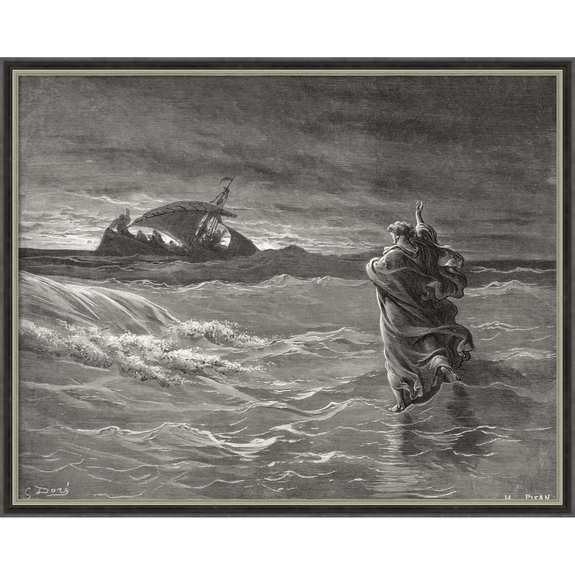 Jesus Walking On The Sea John 6 By Gustave Dore Framed Mounted Canvas Wall Art Print