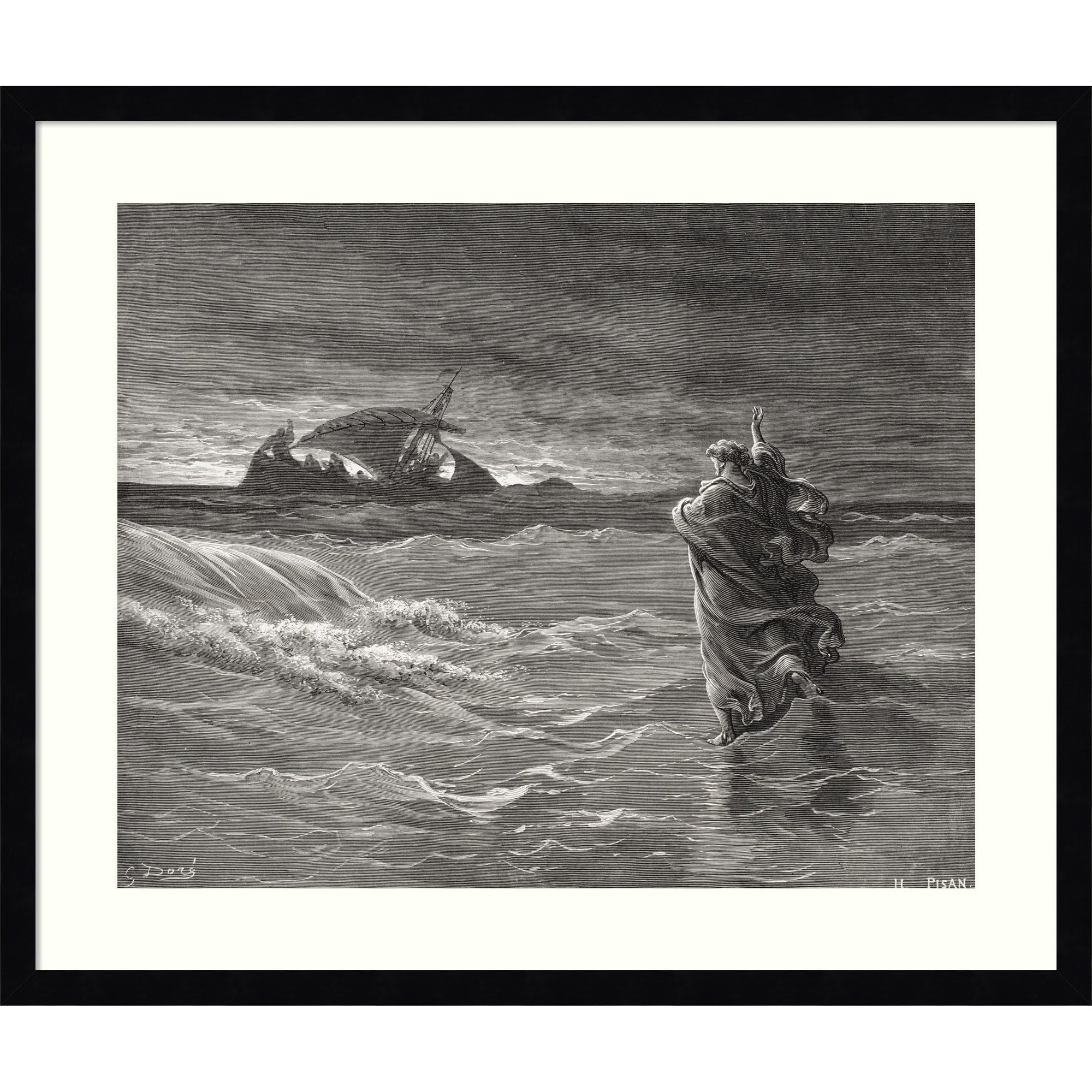 Jesus Walking On The Sea John 6 By Gustave Dore Wood Framed Wall Art Print