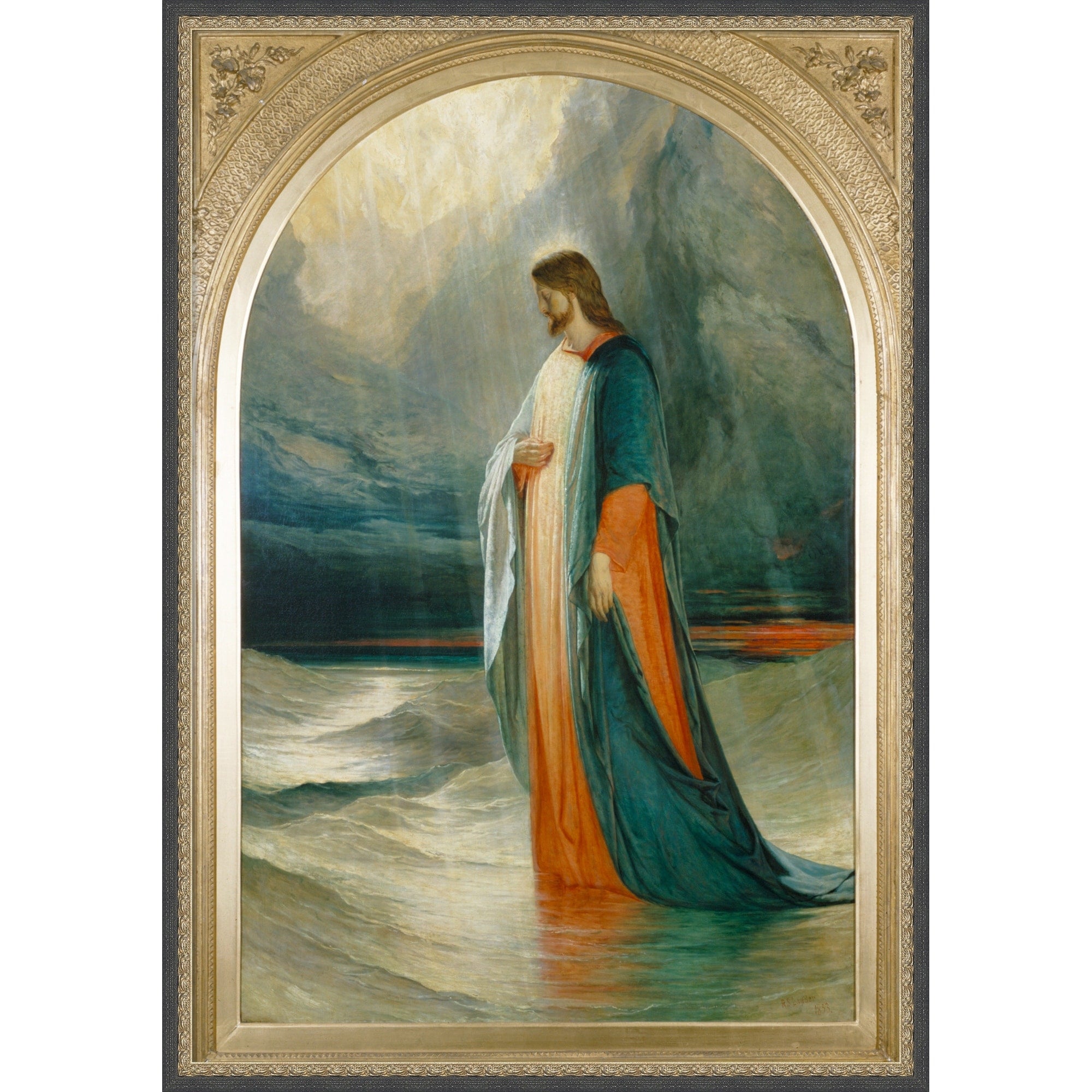 Jesus Walking On The Sea By Robert Scott Lauder Framed Mounted Canvas Wall Art Print