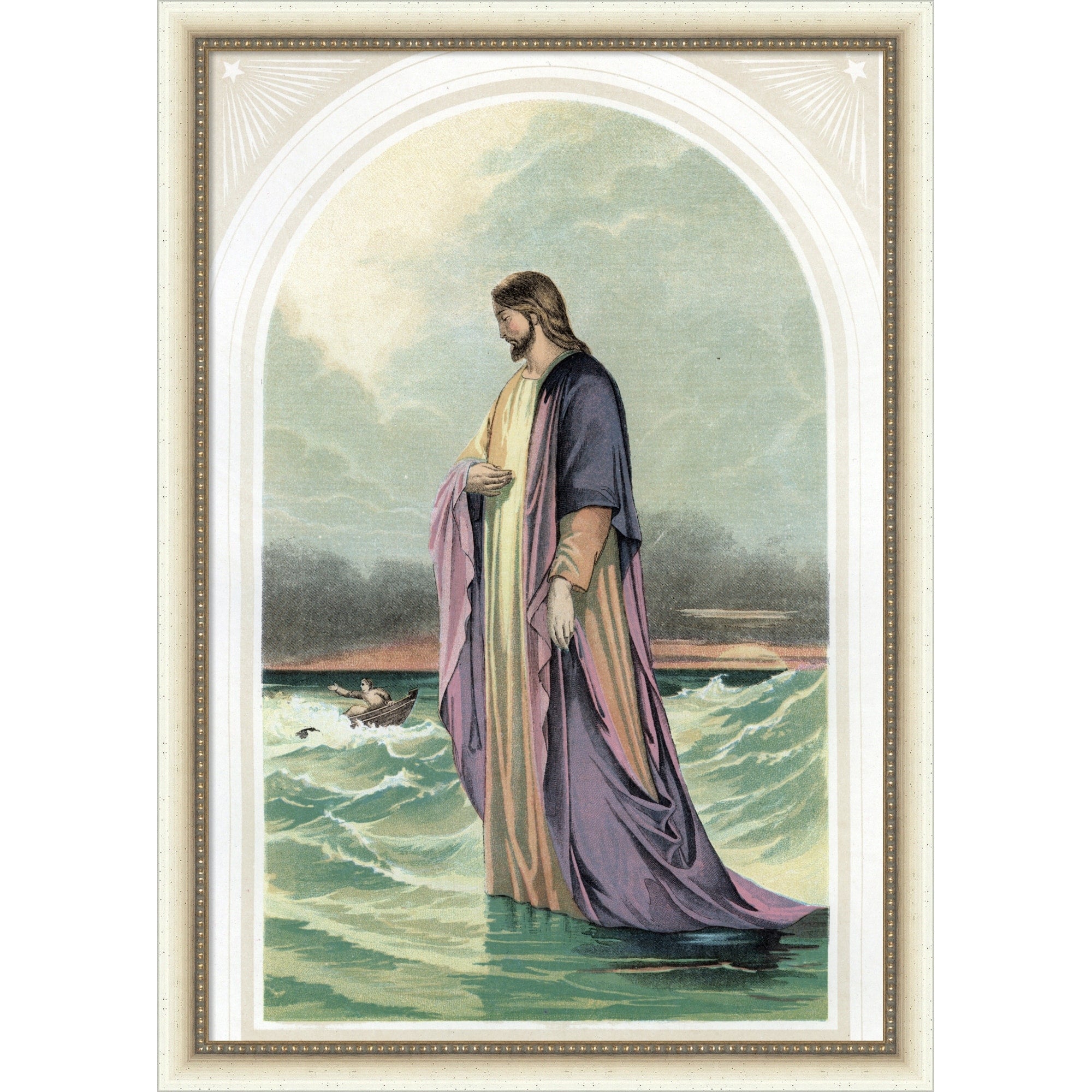 Jesus Walking On The Water Framed Mounted Canvas Wall Art Print