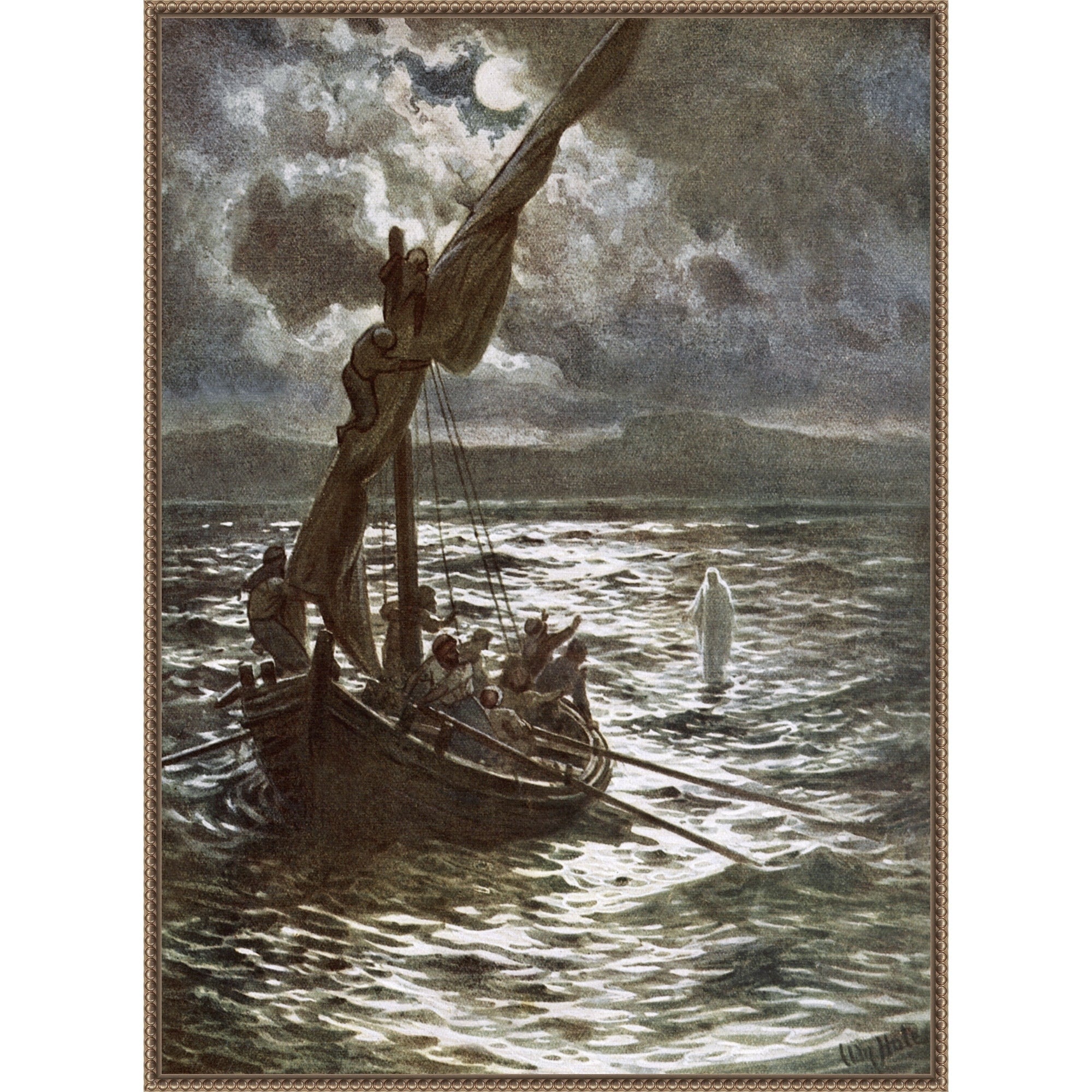 Jesus Walking Upon The Sea By William Brassey Hole Framed Canvas Wall Art Print