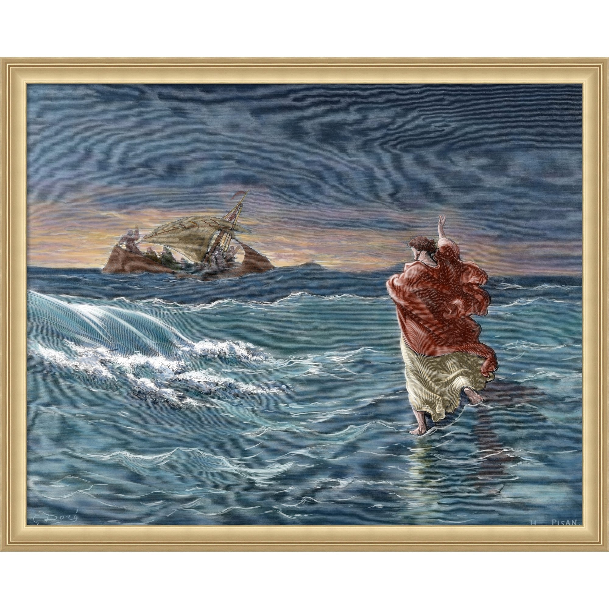 Jesus Walks On The Sea Of Galilee Framed Mounted Canvas Wall Art Print