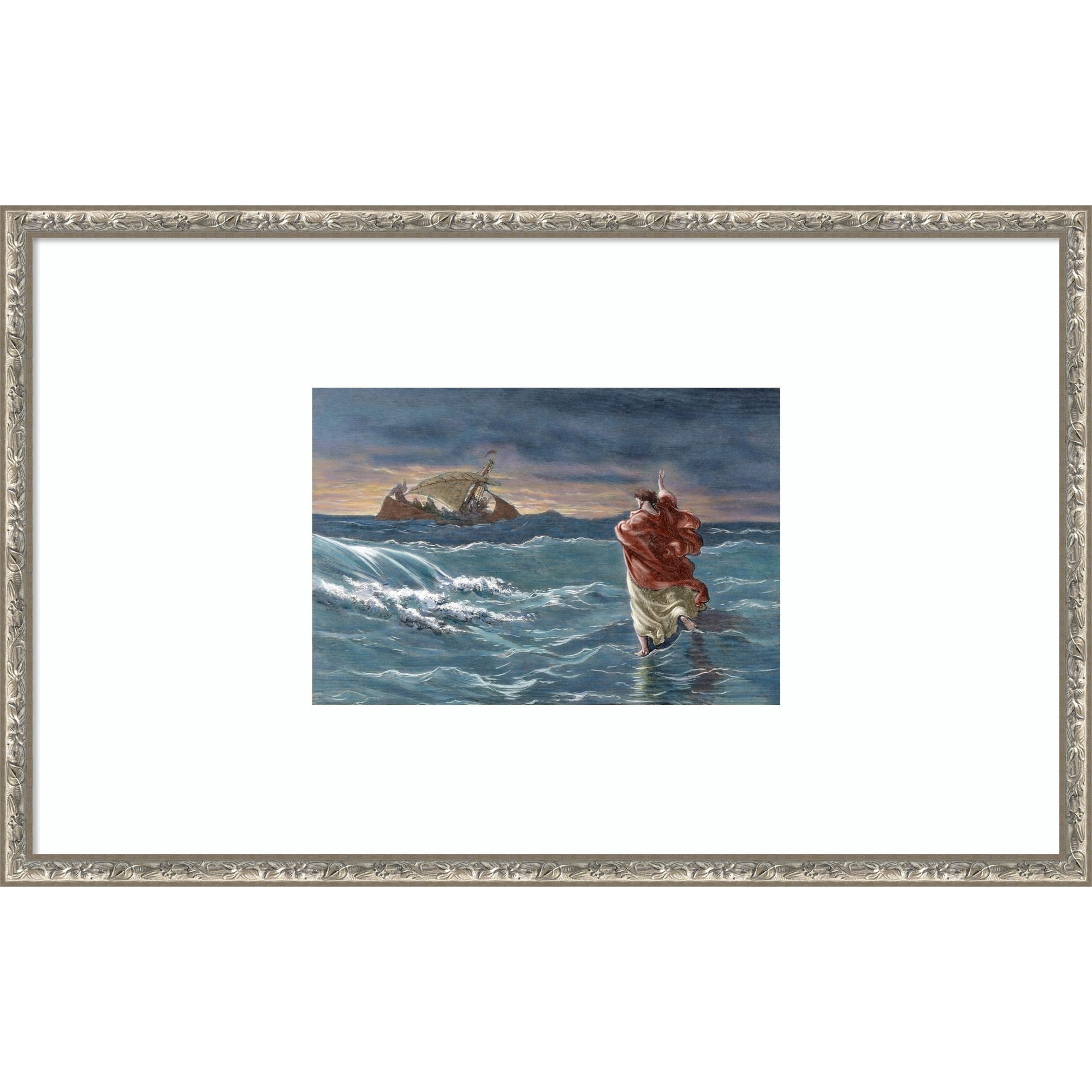 Jesus Walks On The Sea Of Galilee Wood Framed Wall Art Print