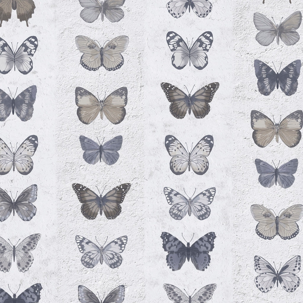 Jewel Butterflies Stripe Wallpaper Novelty In Blue Grey Dove Brown