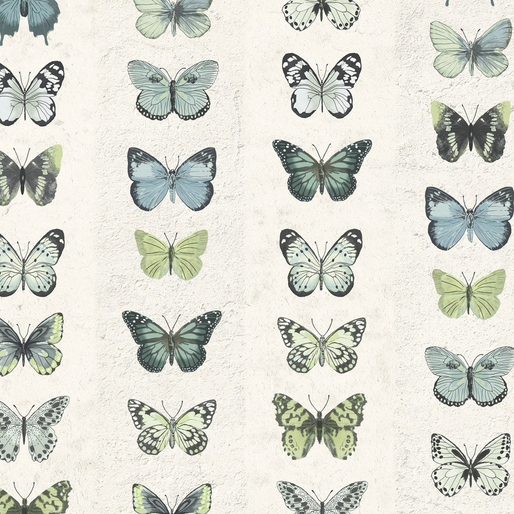 Jewel Butterflies Stripe Wallpaper Novelty In Green Blue Beige Black Lime
