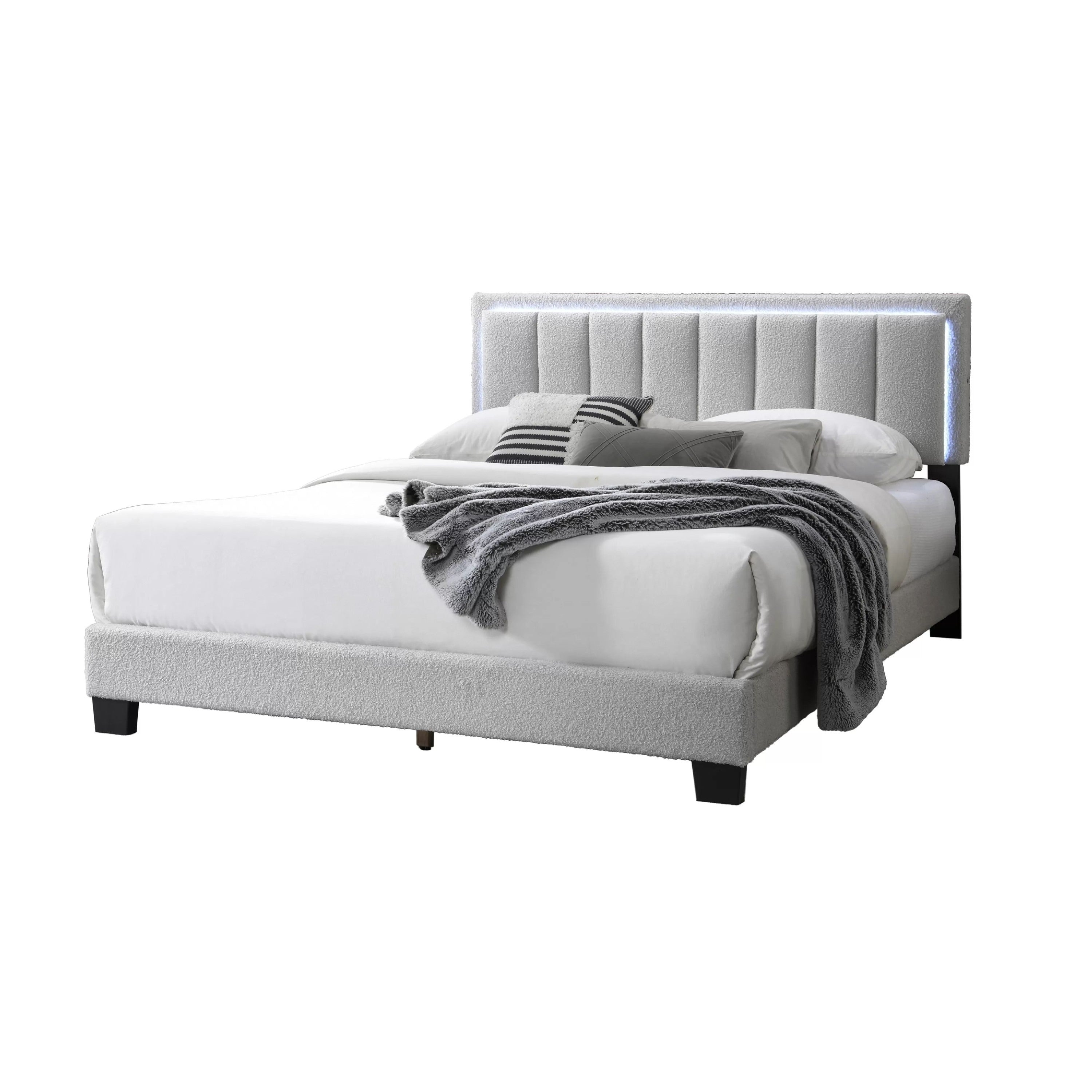 Jiana Full Bed Light Gray Wool Upholstery Led Headboard