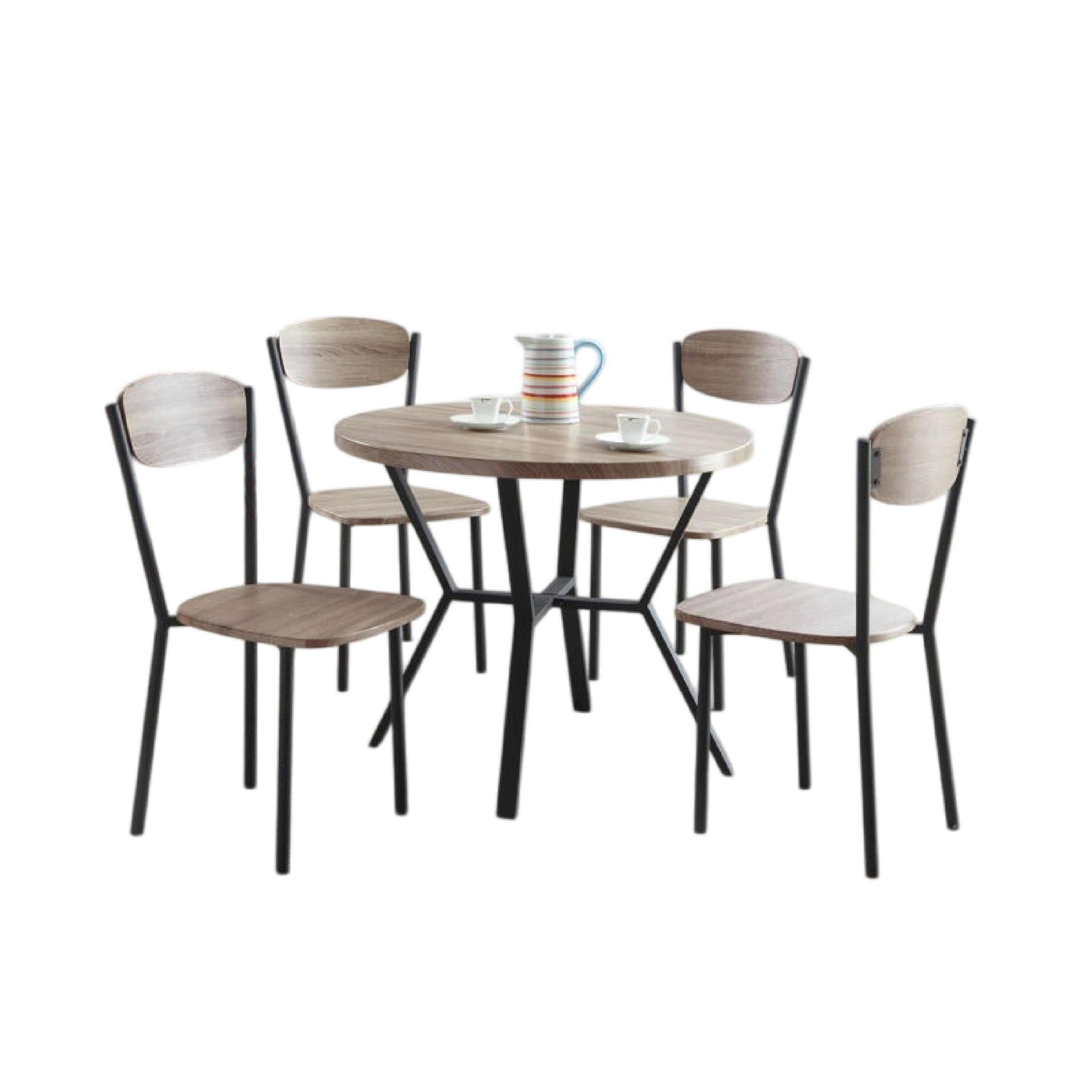 Jiho 5Pc Dining Table And 4 Chairs Set Graywash Black Metal Base