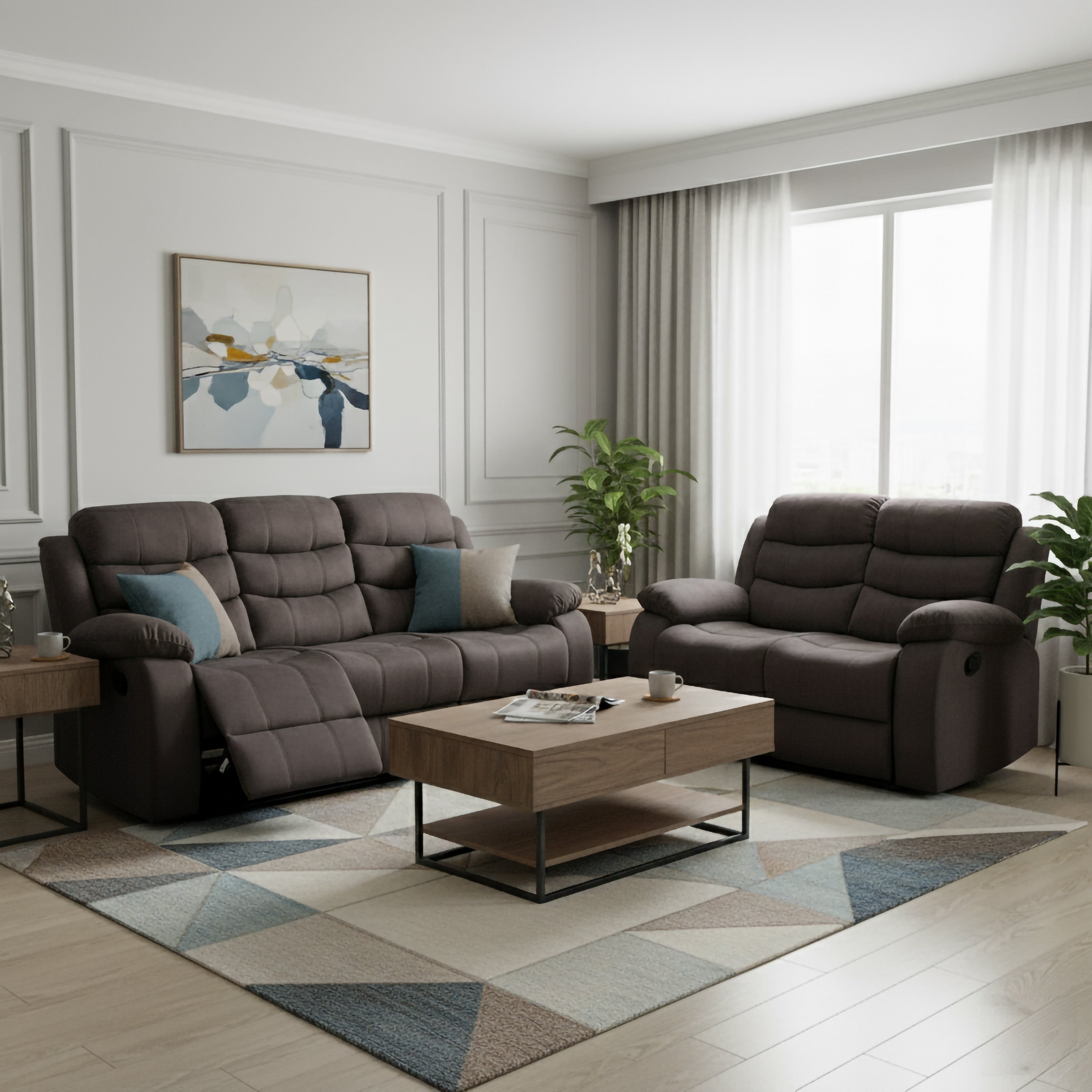 Jim Grey Upholstered Reclining Living Room 32 Piece Sofa Set