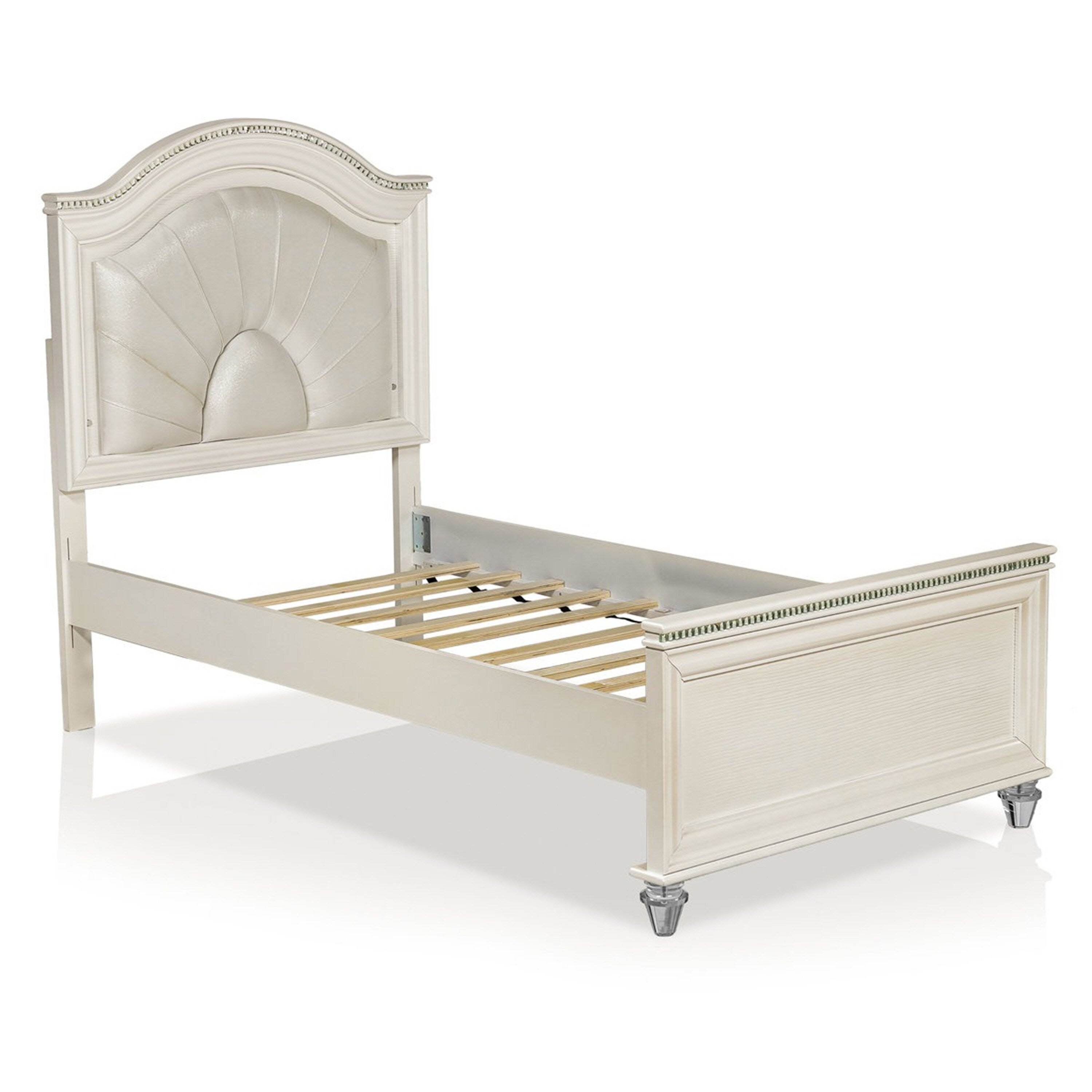 Jisoo Full Size Bed Pearl White Upholstery Radial Arch Headboard