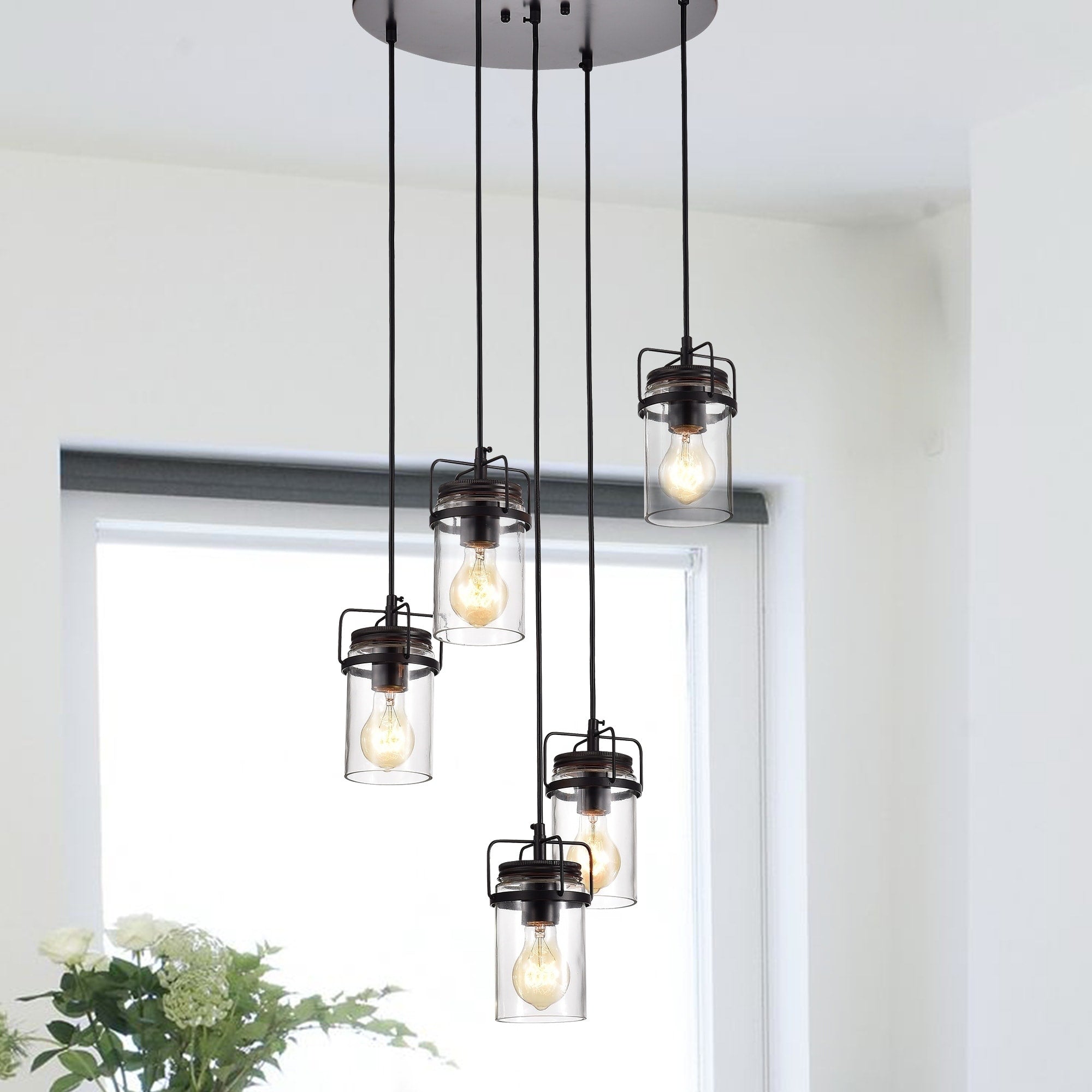Joanna Oil Rubbed Bronze 5 Light Pendant With Clear Glass Shade