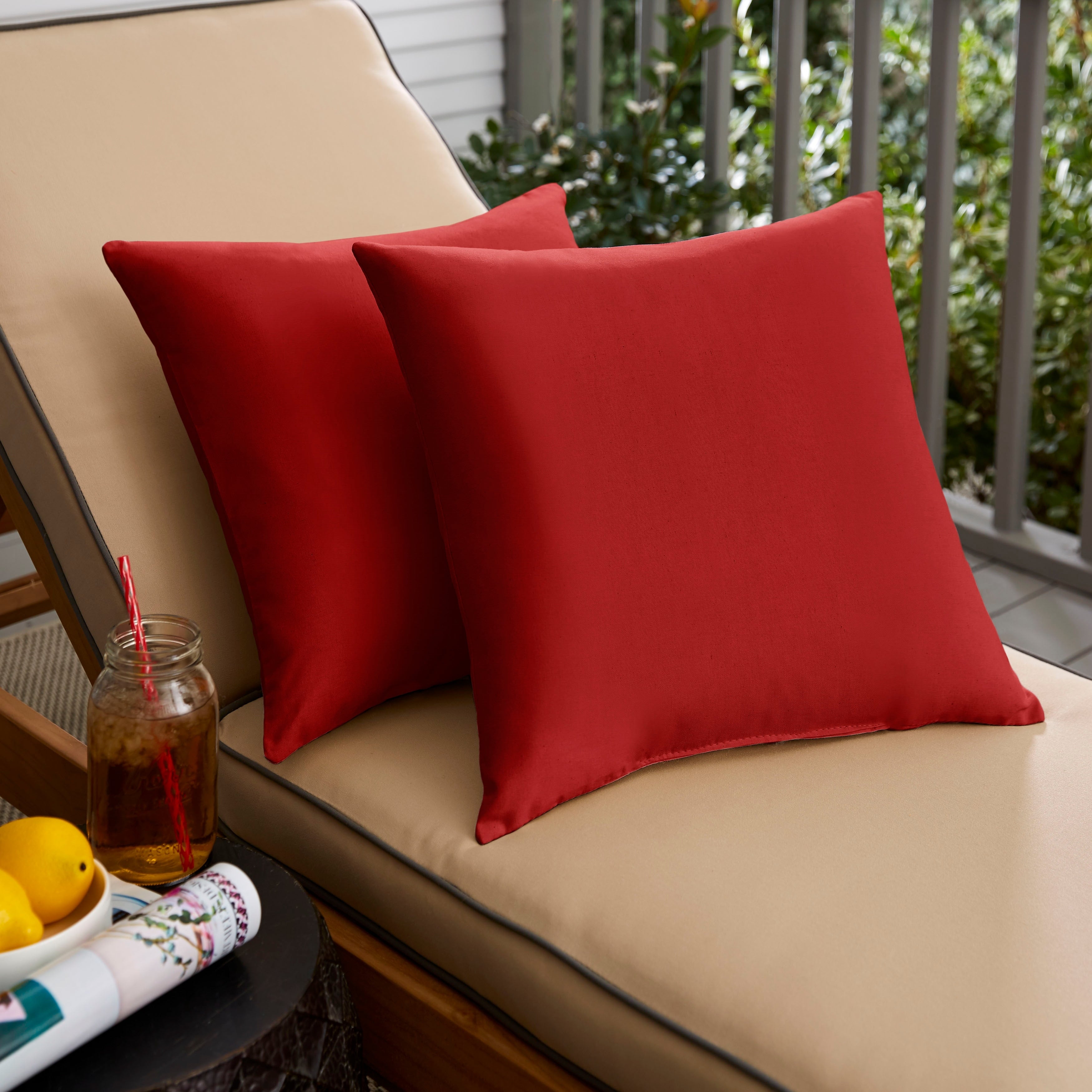 Jockey Red 18 Inch Knife Edged Outdoor Pillows With Sunbrella Fabric Set Of 2