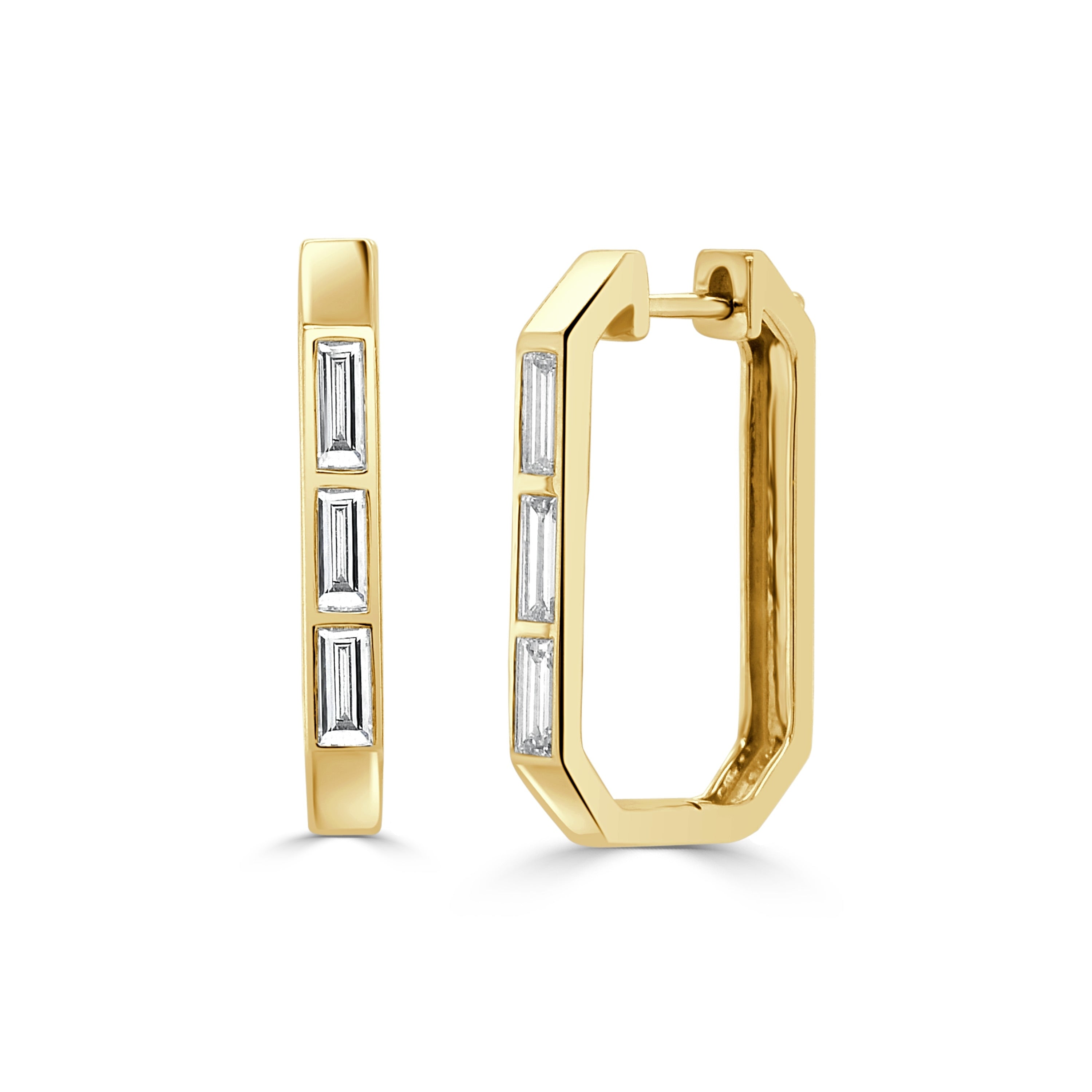 Joelle Collection Natural Baguette Diamond Hoop Earrings 14K Yellow Gold 0.85 Cttw