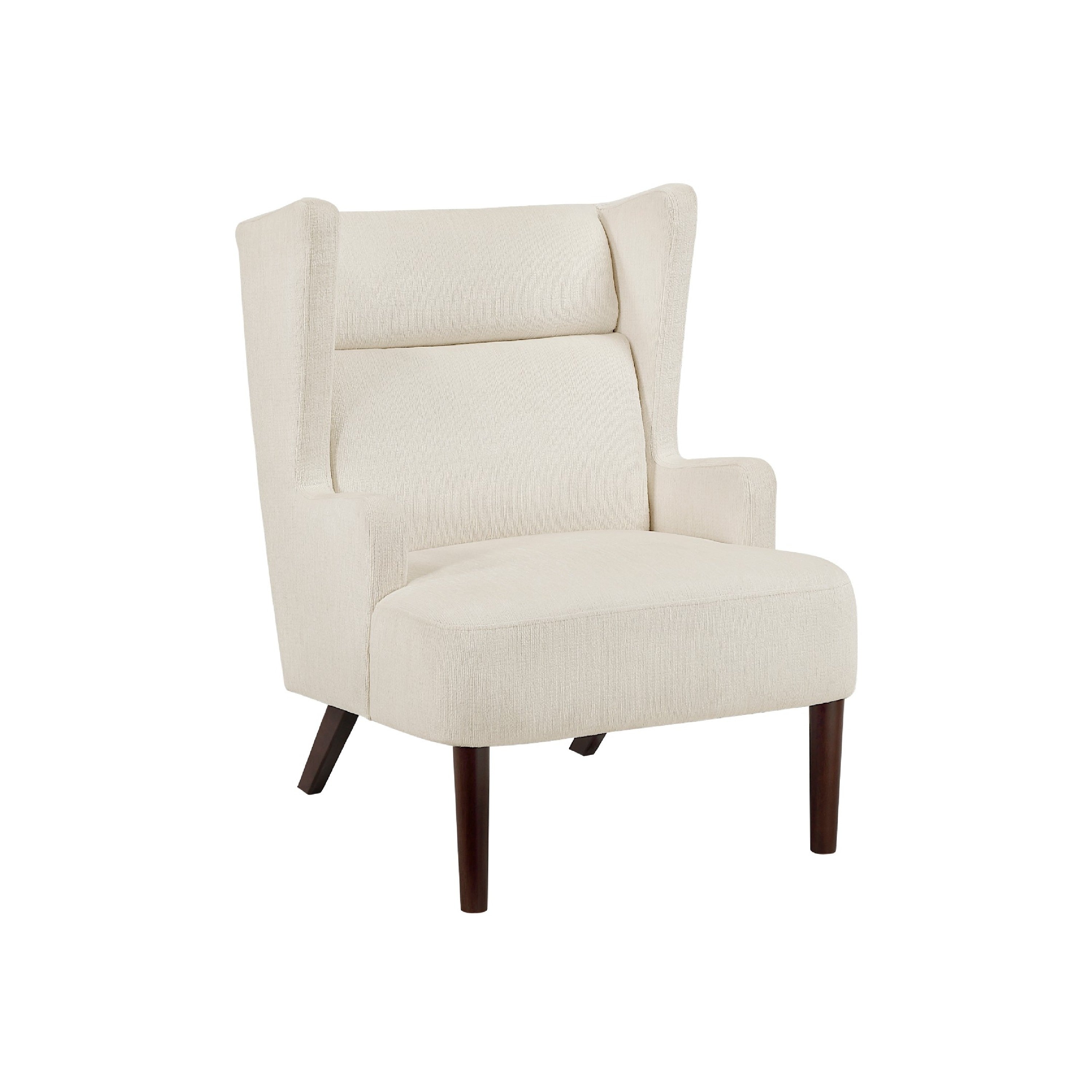 Joen Accent Chair High Wing Backrest Beige Chenille Wood Legs