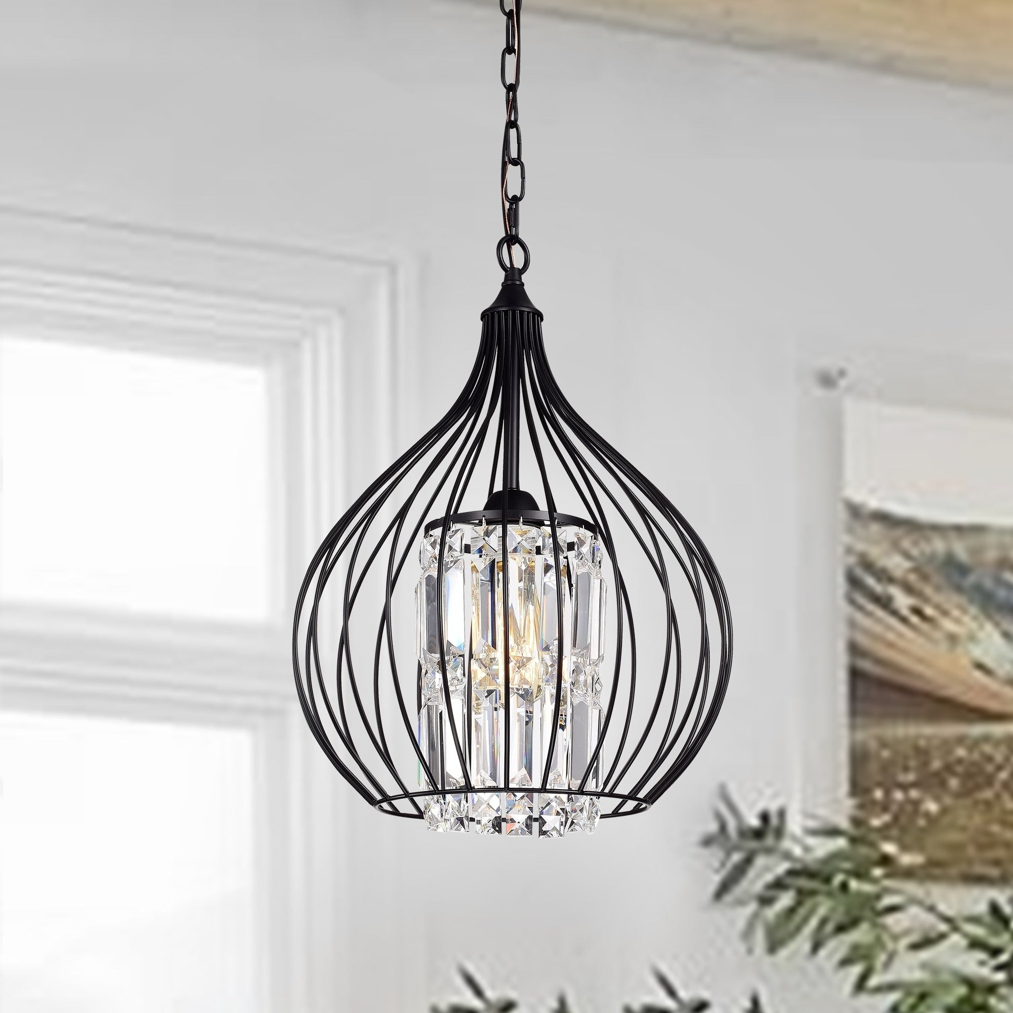Johanne Matte Black 1 Light Pendant With Crystal Shade