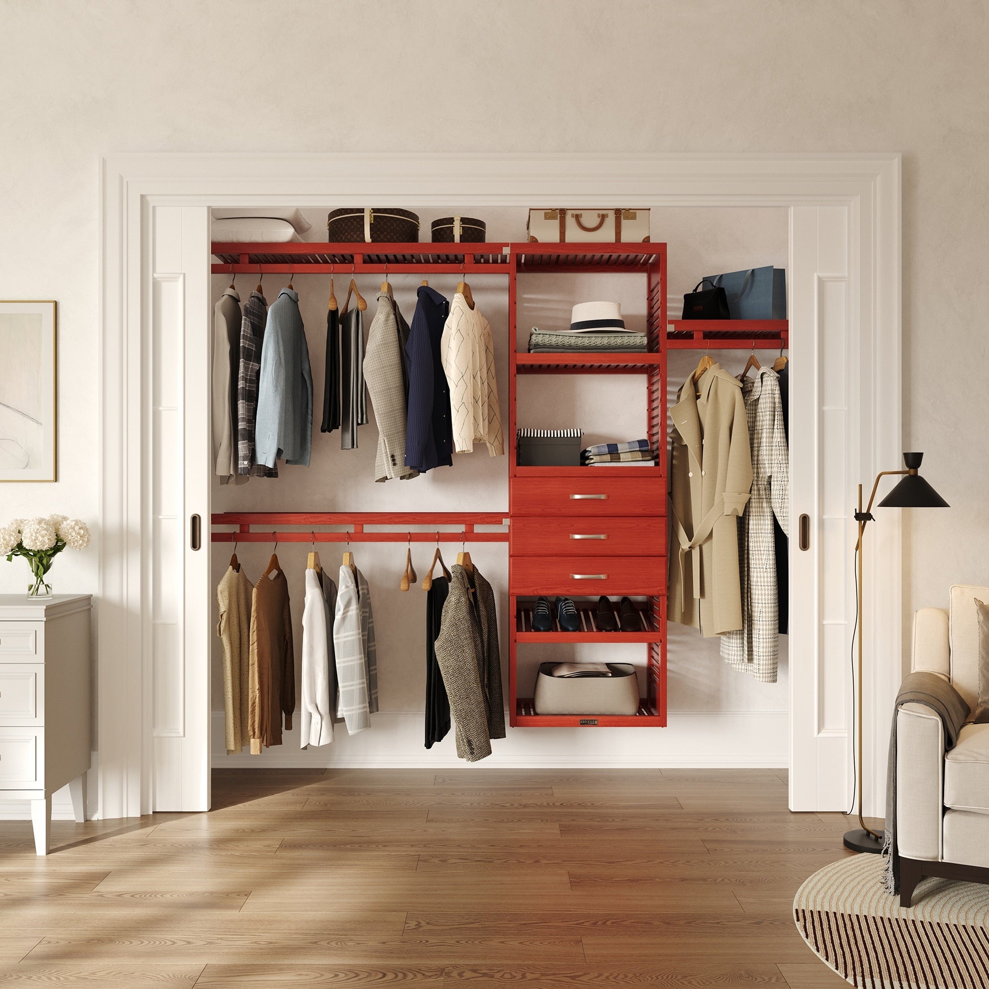 John Louis Home 12In Deep Solid Wood 3 Drawer Simplicity Organizer Red Mahogany