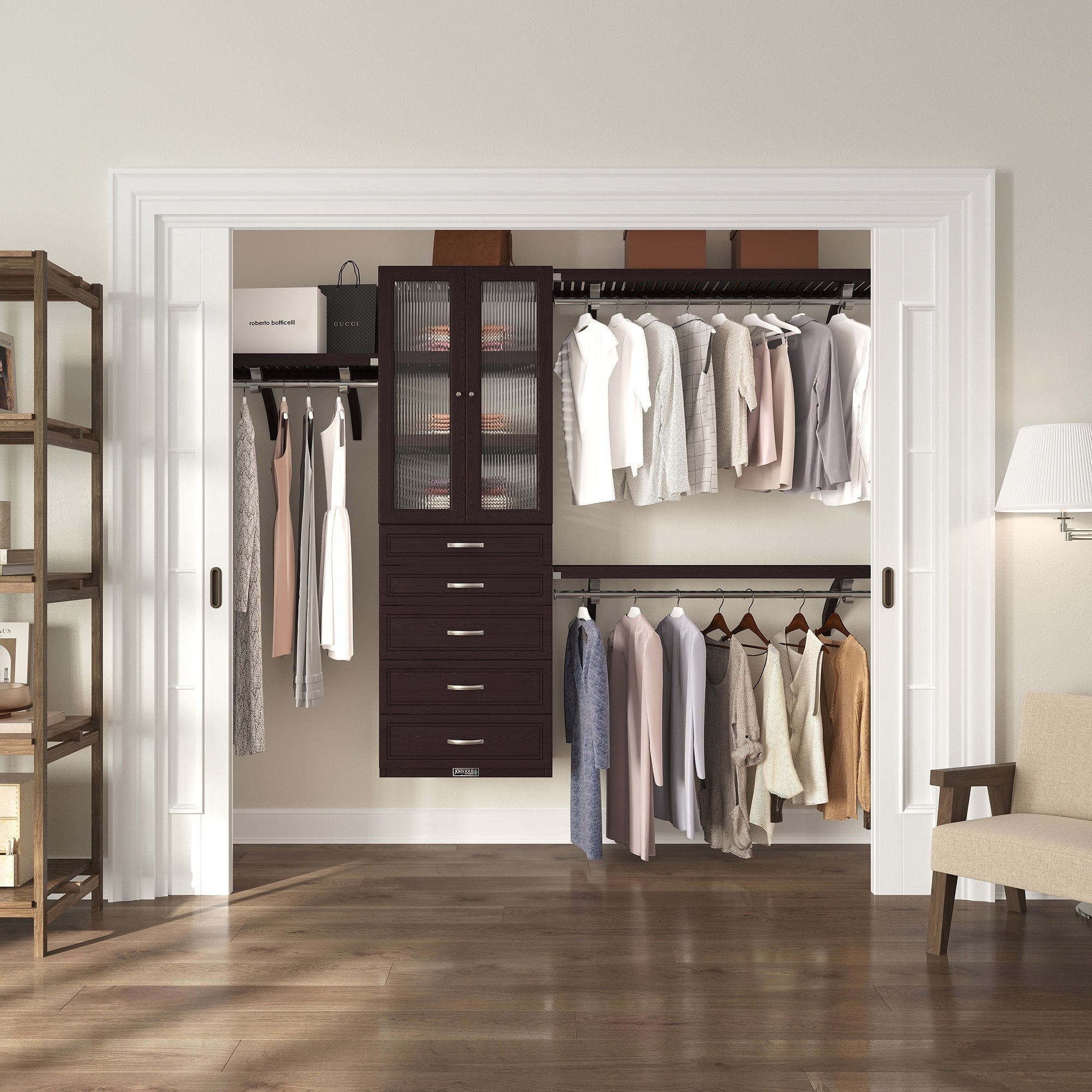 John Louis Home 16In Deep Solid Wood 5 Drawer Doors Woodcrest Deluxe Organizer Espresso