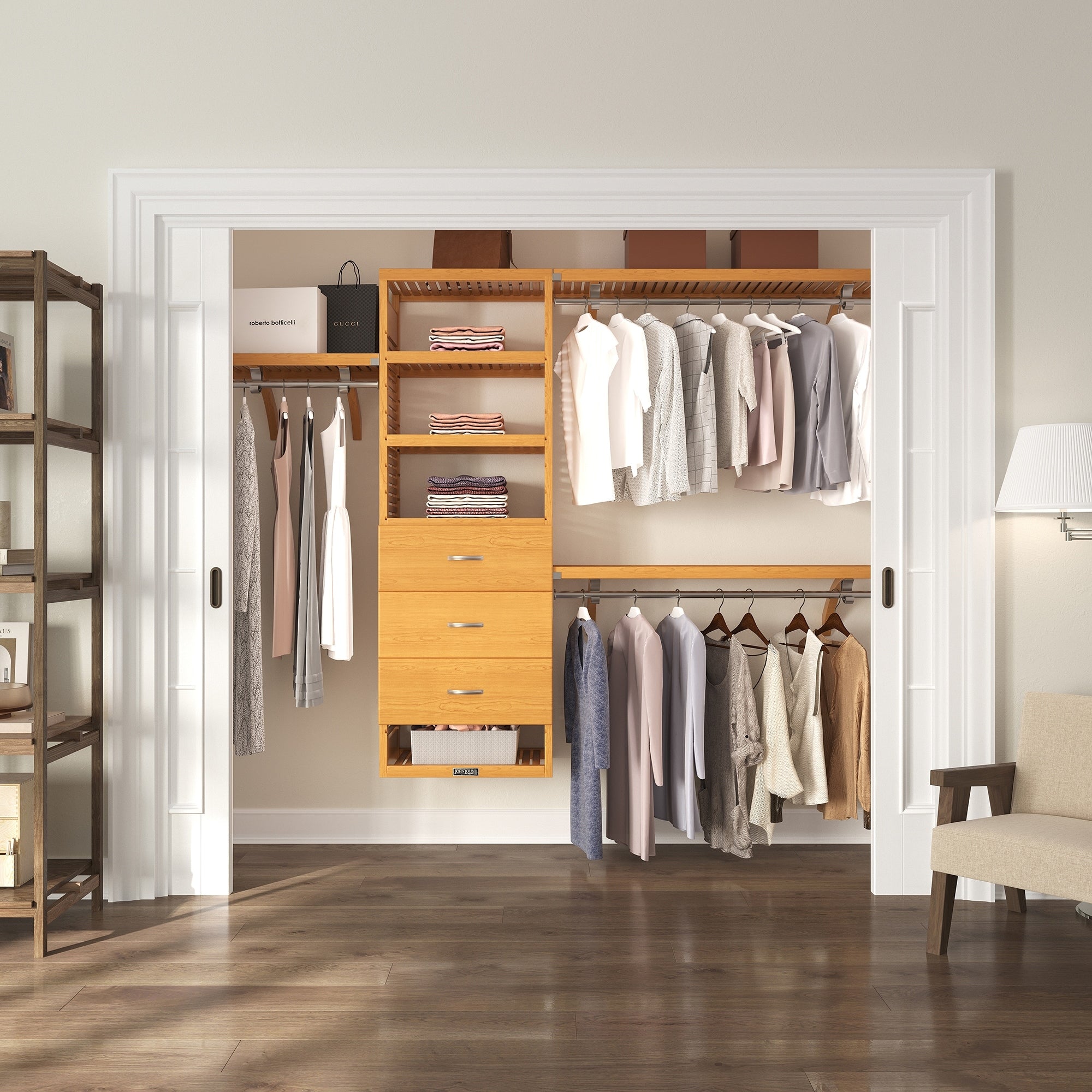 John Louis Home 16In. Deep Solid Wood 3 Drawer Deluxe Organizer Honey Maple