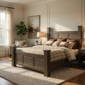 Joi King Size Poster Bed Plank Design Aged Oak Brown Rough Sawn