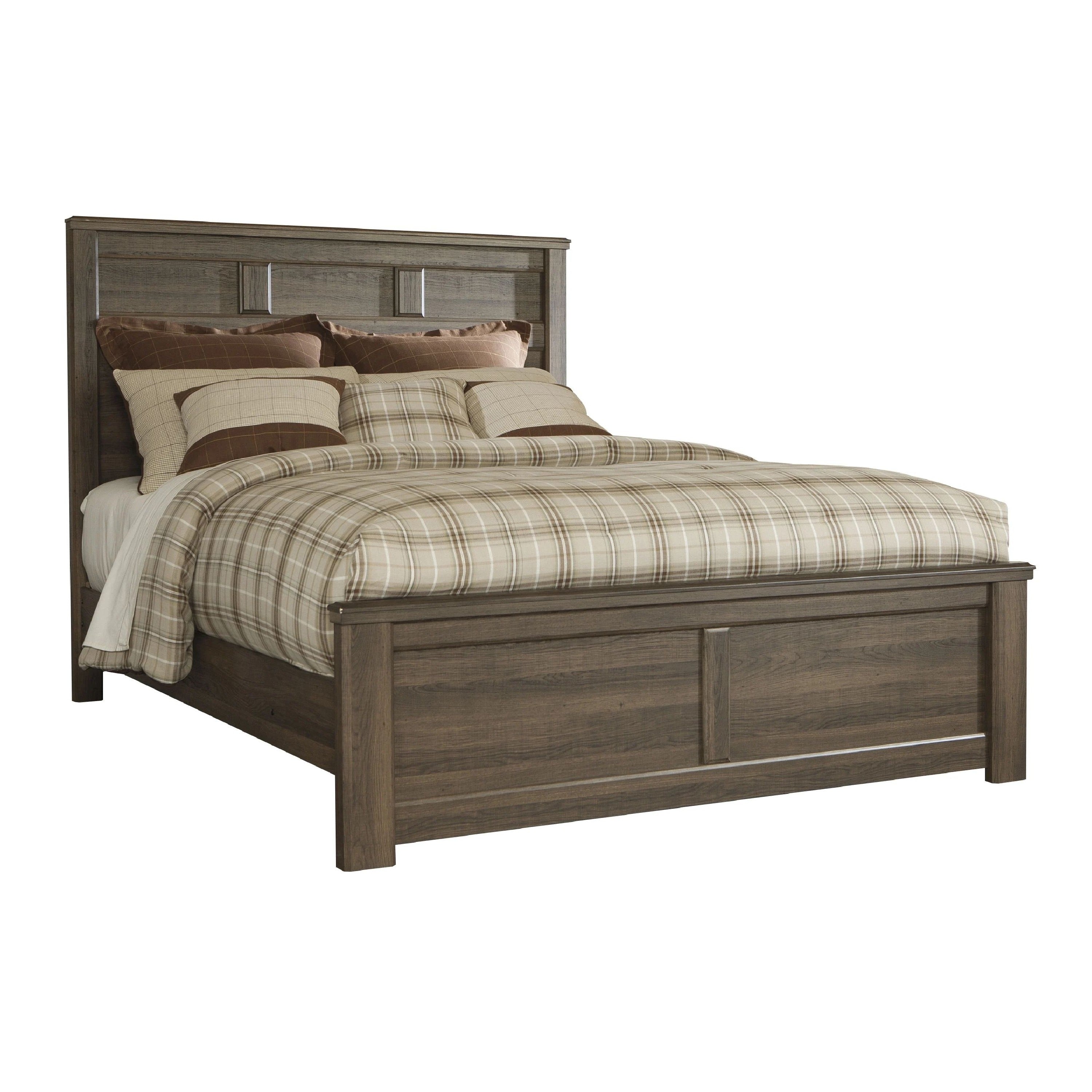 Joi Queen Size Bed Plank Panel Design Aged Oak Brown Rough Sawn