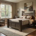 Joi Queen Size Poster Bed Plank Design Aged Oak Brown Rough Sawn