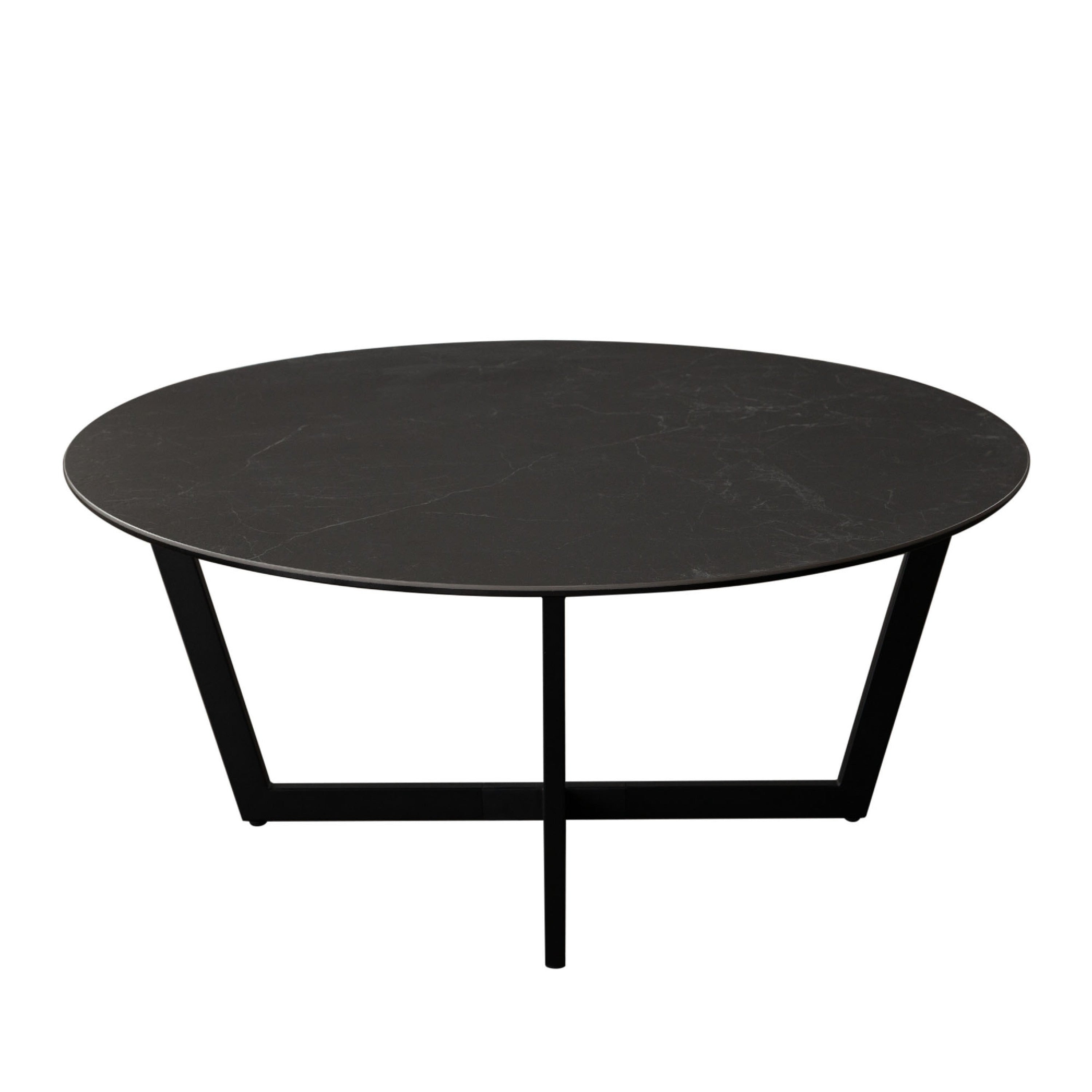 Jole Coffee Cocktail Table 39 Inch Black Ceramic Glass Top Metal Base