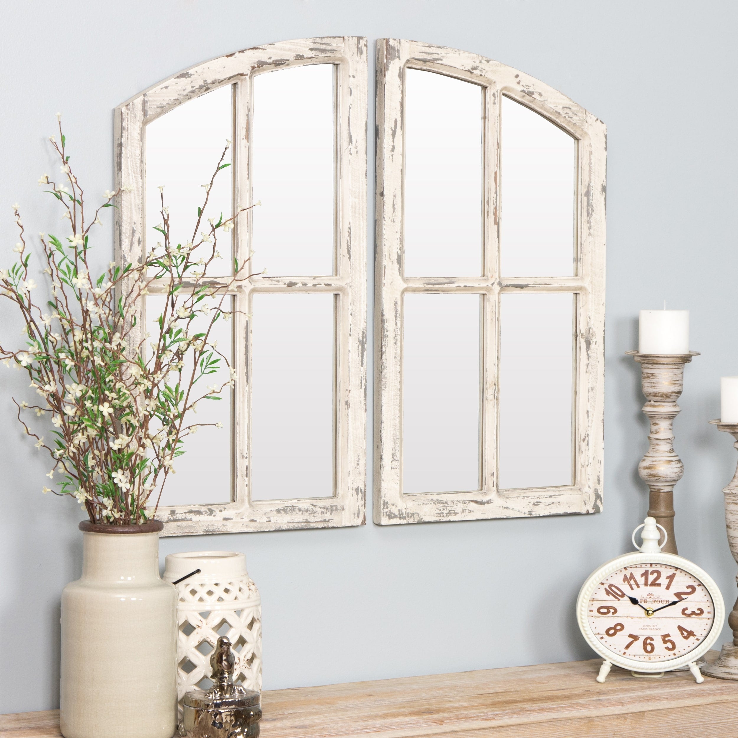 Jolene Arch Window Pane Mirrors Set Of 2 White 27 H X 15 W X 1 D