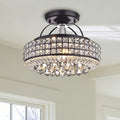 Jolie Antique Black Drum Shade Crystal Semi Flush Mount Chandelier