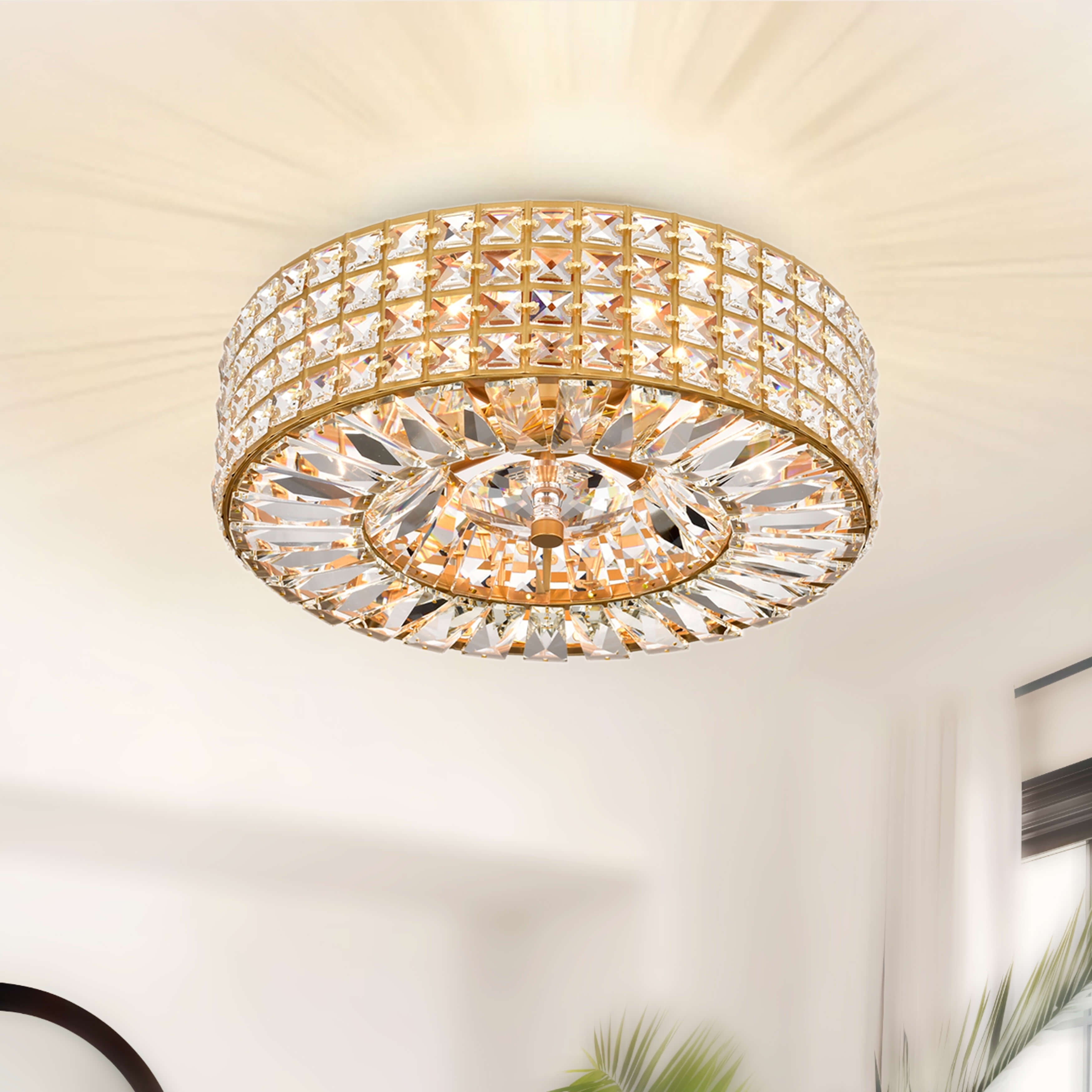 Jolie Chrome Finish 3 Light Crystal And Prism Round Flush Mount N A