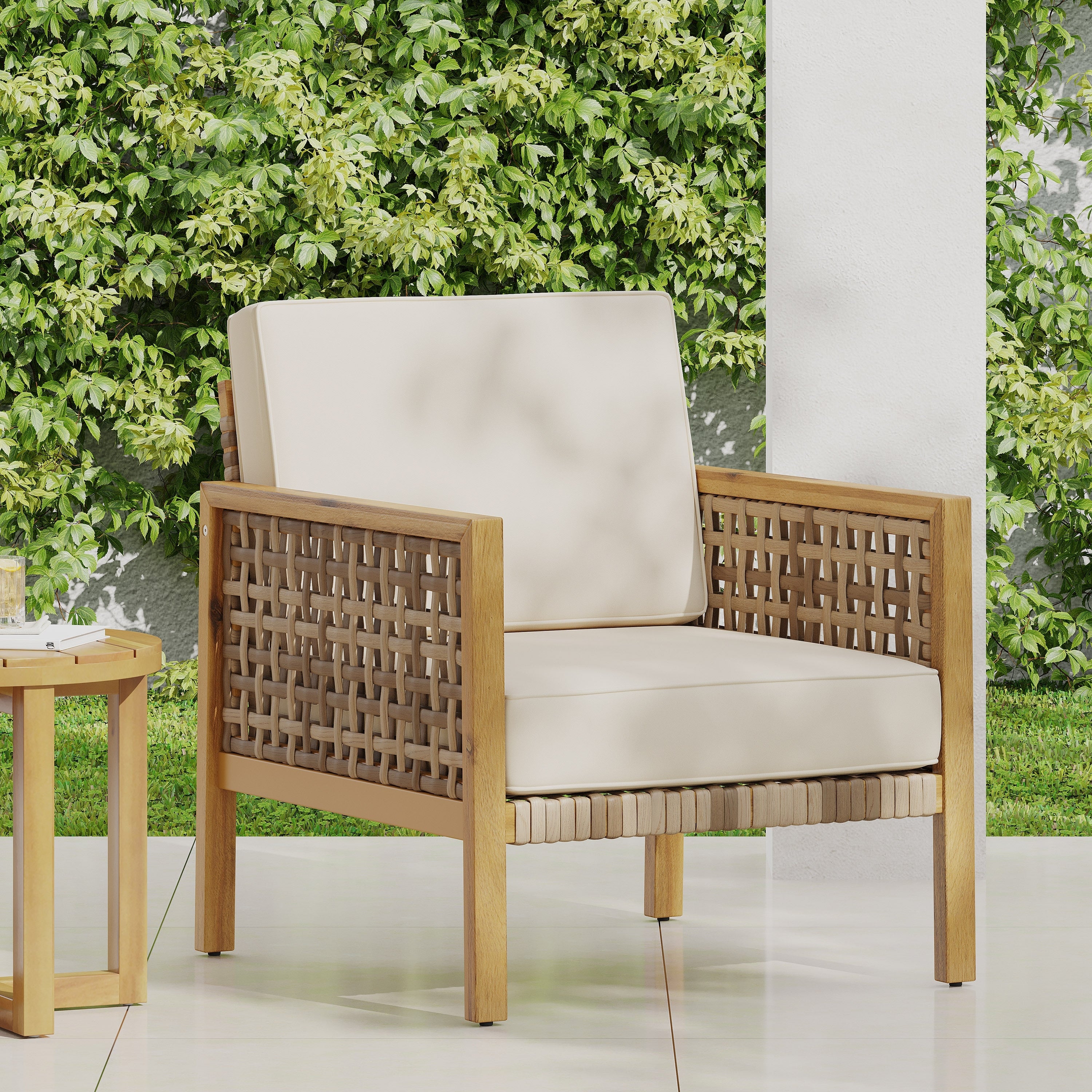 Biltmore Outdoor Acacia Wood Club Chair With Wicker Accents Set Of 2 By Christopher Knight Home