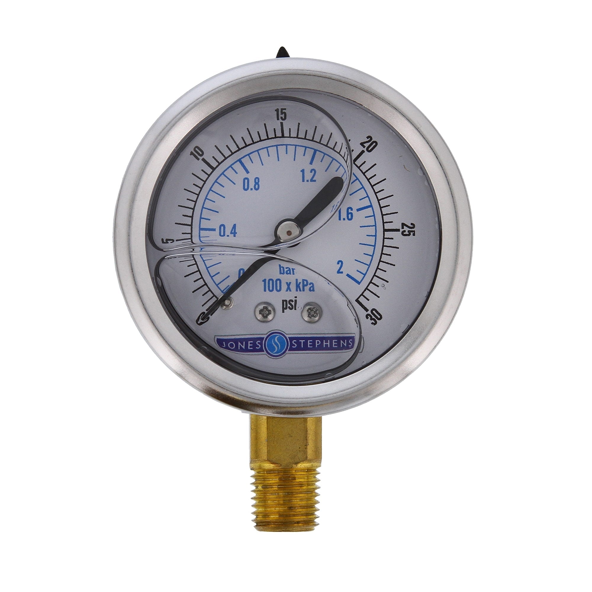 Jones Stephens J40553 2 1 2 30 Psi Liquid Filled Pressure Gauge