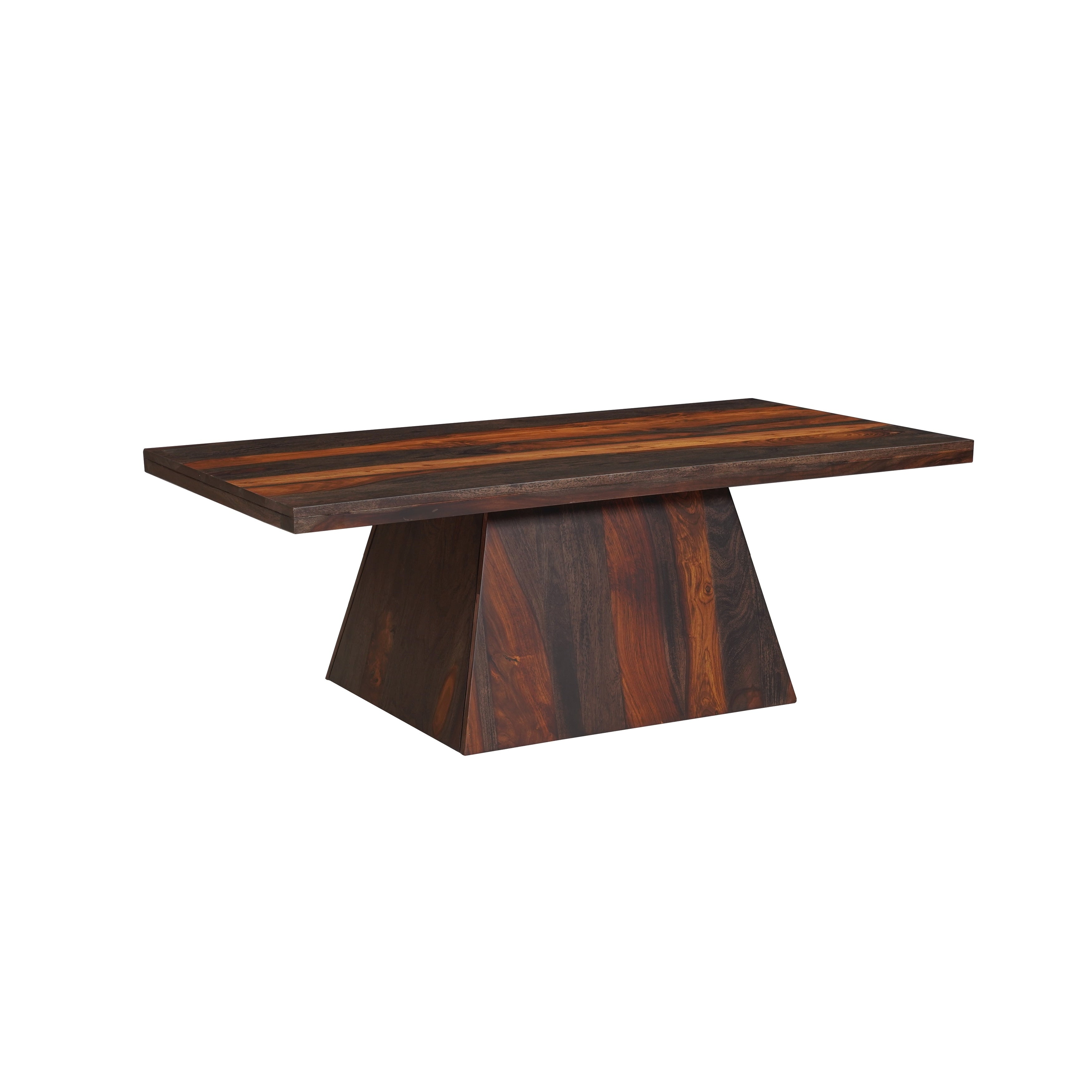 Jordan Solid Sheesham Wood Coffee Table With Geometric Pedestal Base