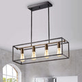Joshua Antique Black And Wood Color Finish Rectangular Iron Pendant N A