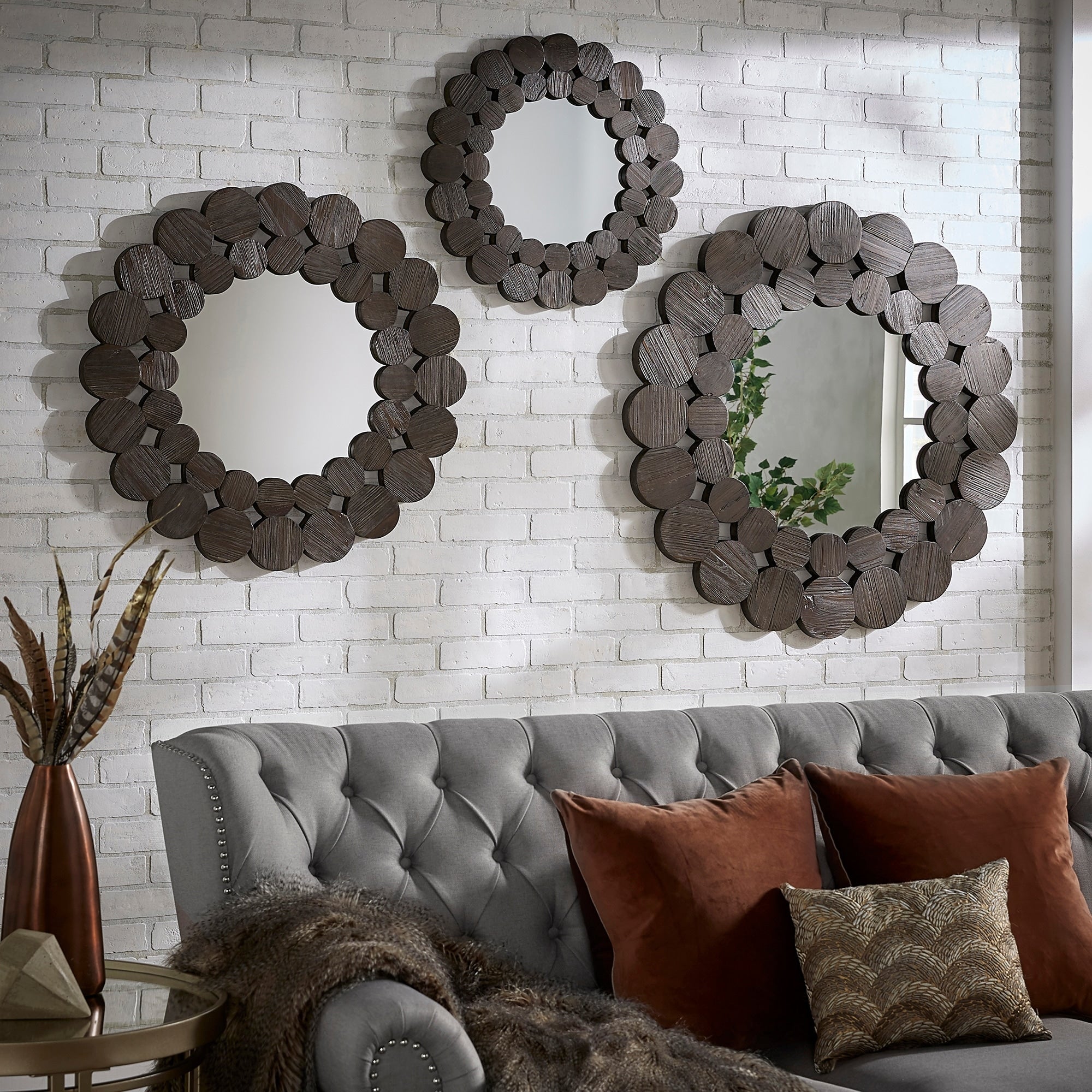 Joshua Dark Brown Reclaimed Wood Round Wall Mirror By Inspire Q Artisan