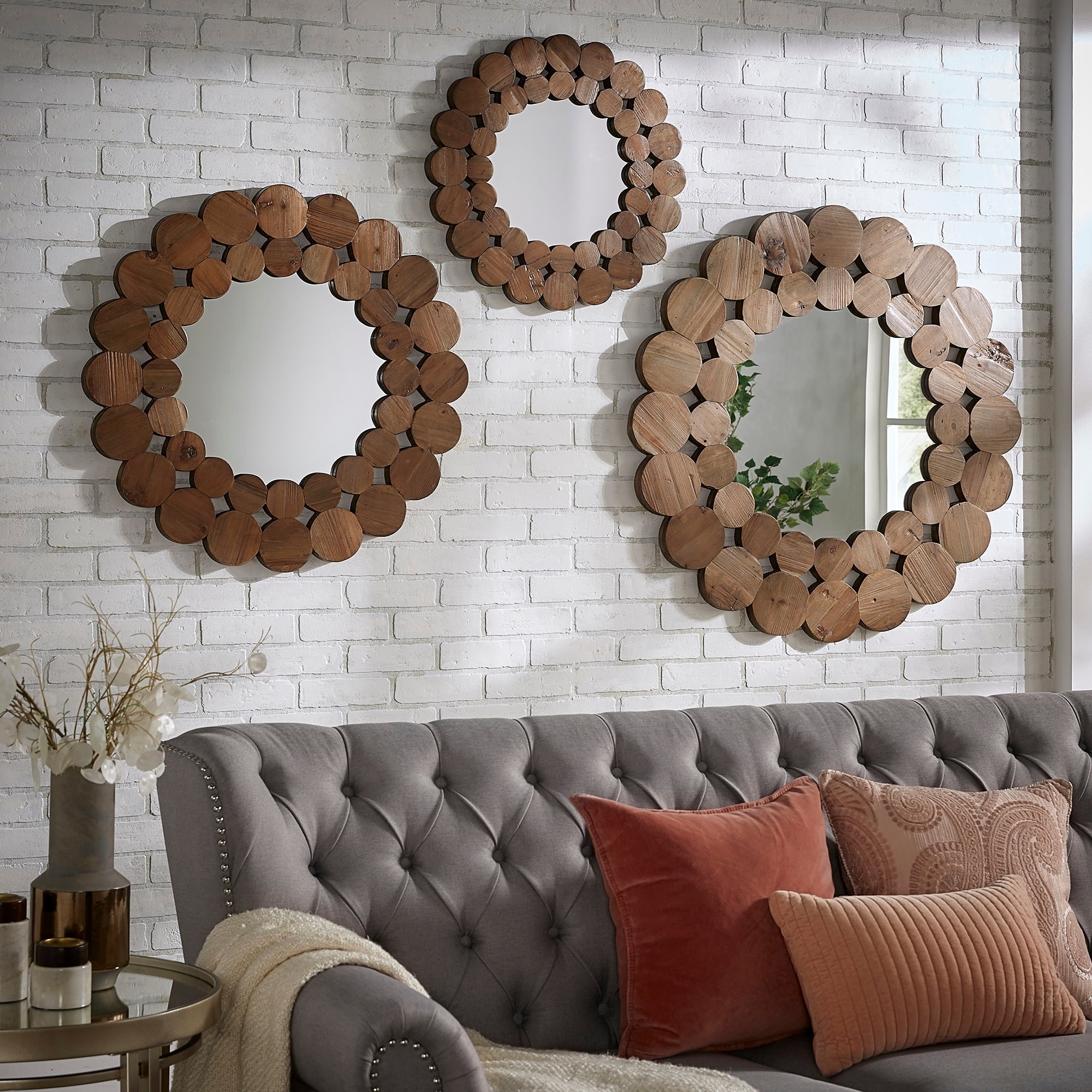 Joshua Natural Finish Reclaimed Wood Round Wall Mirror By Inspire Q Artisan