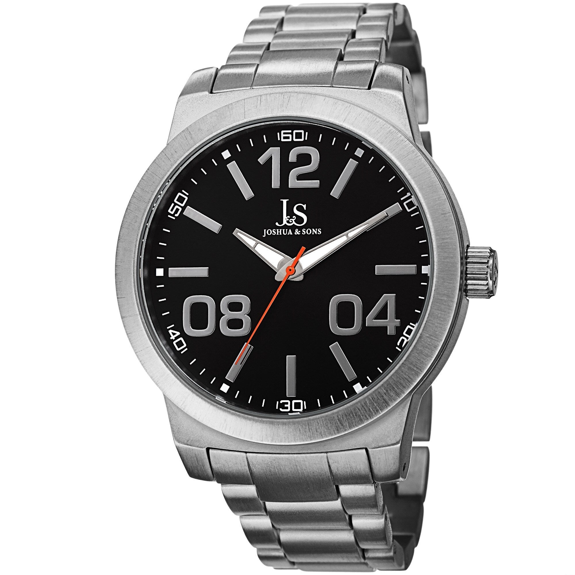 Joshua Sons Bold Mens Quartz Large Arabic Numerals Silver Tone Bracelet Watch Silver