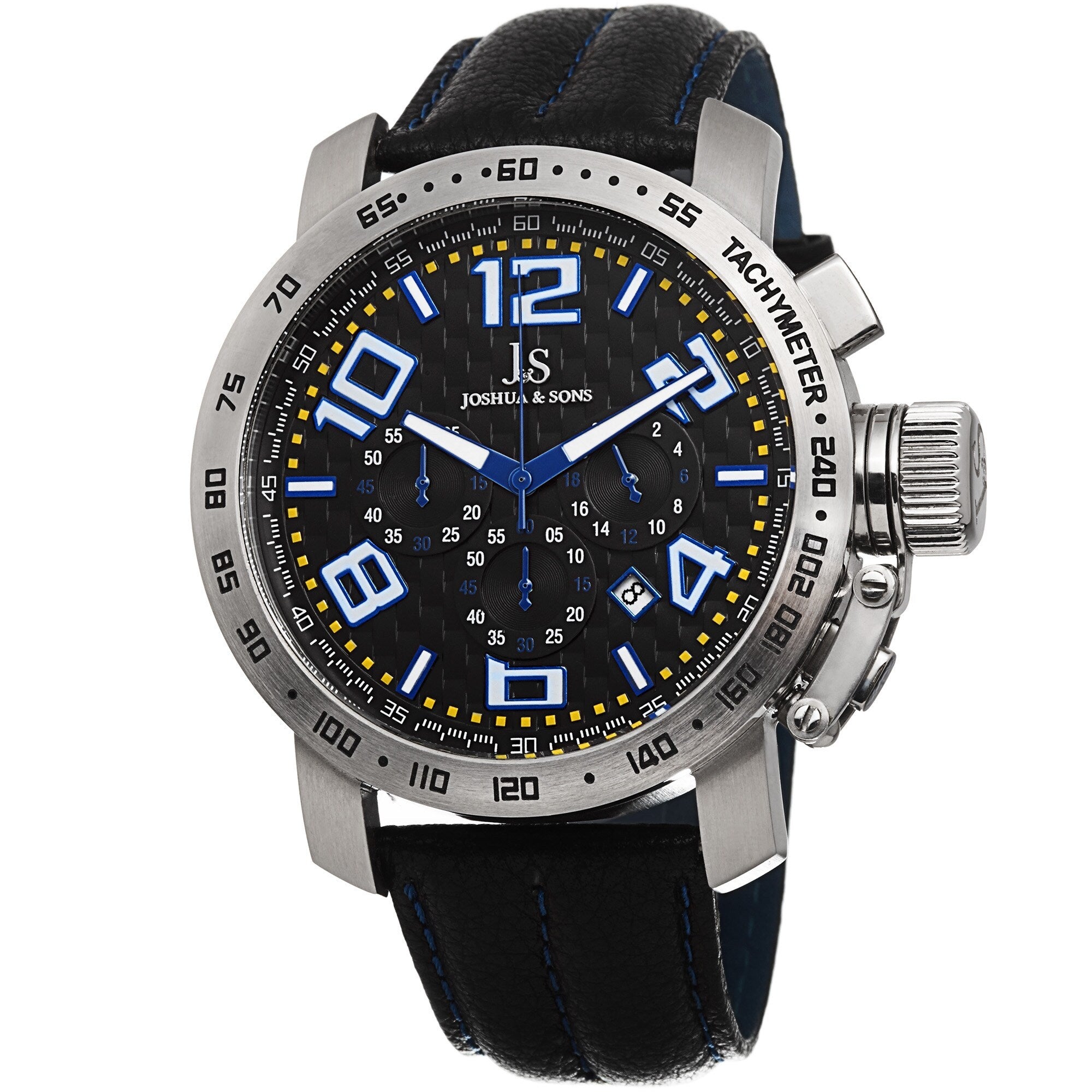 Joshua Sons Mens Chronograph Tachymeter Leather Blue Strap Watch