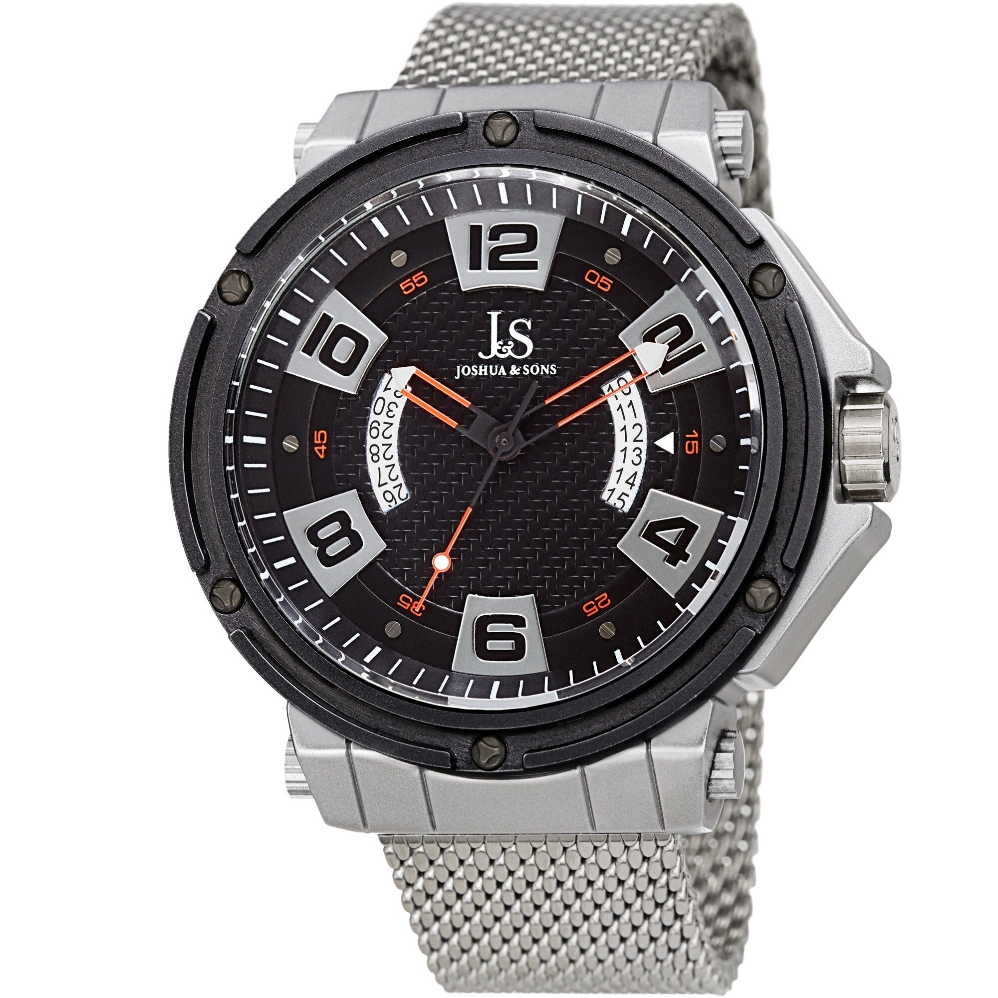 Joshua Sons Mens Date Wheel Silver Tone Mesh Strap Watch