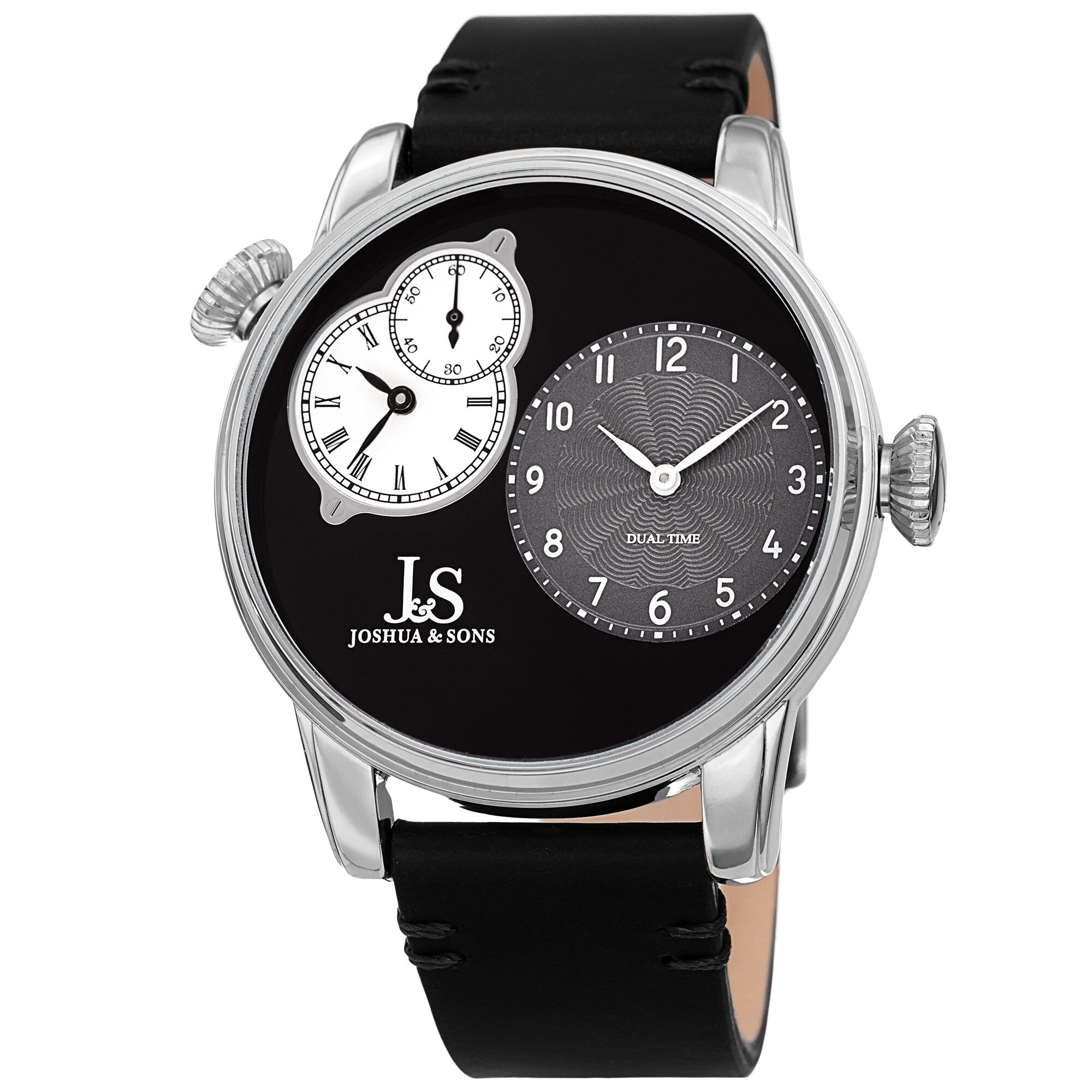 Joshua Sons Mens Dual Time Black Leather Strap Watch
