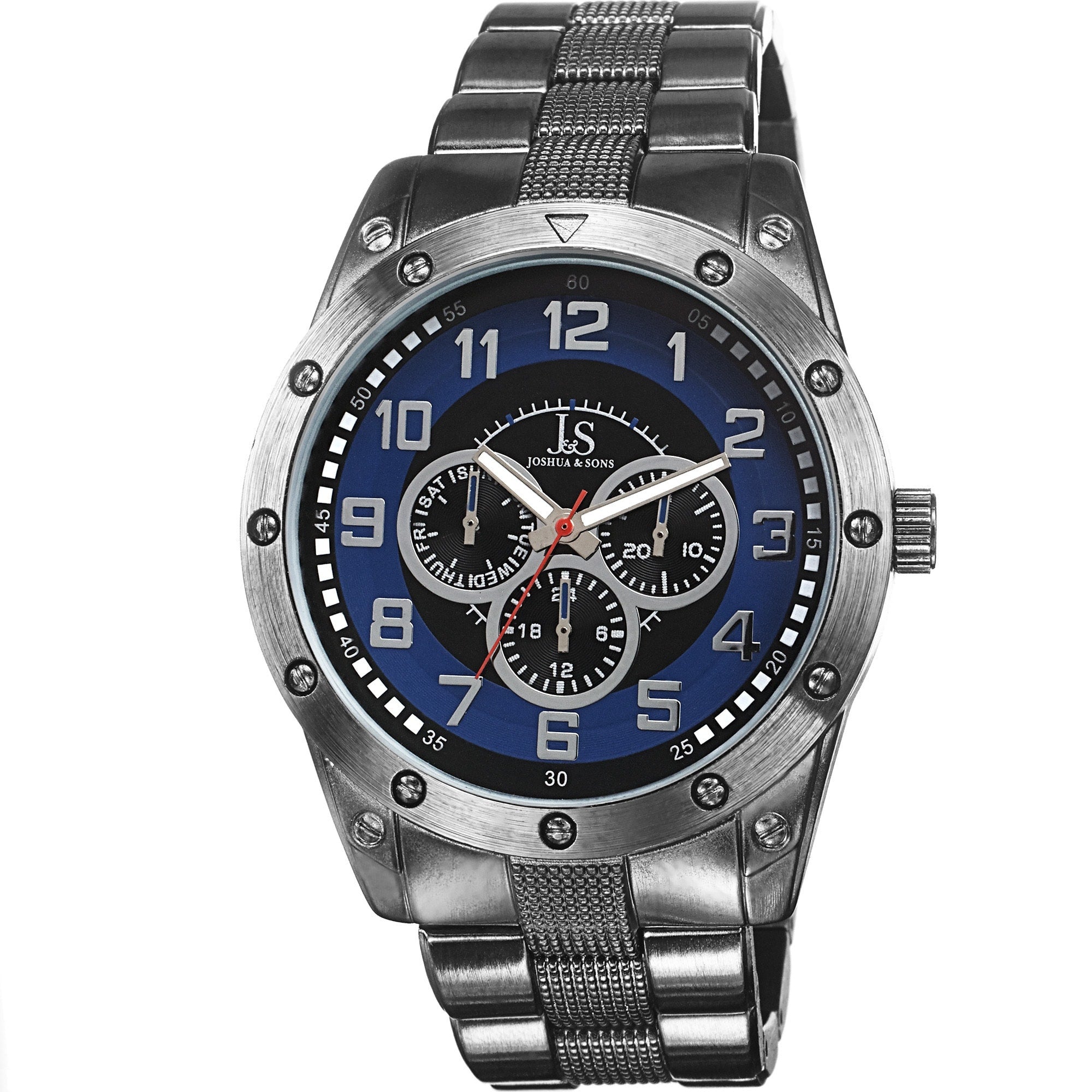 Joshua Sons Mens Multifunction Sunray Dial Blue Bracelet Watch