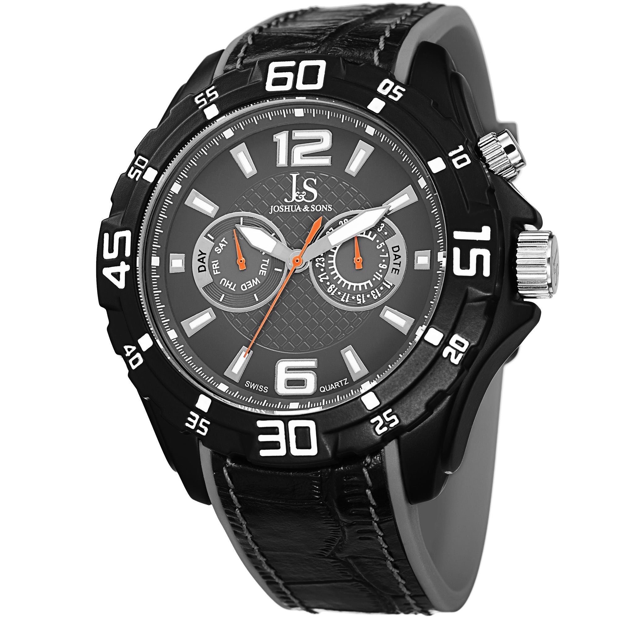 Joshua Sons Mens Multifunction Swiss Quartz Layered Grey Strap Watch