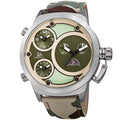 Joshua Sons Mens Multifunction Triple Time Camouflage Green Canvas Strap Watch