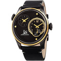 Joshua Sons Mens Quartz Dual Time Stainless Steel Gold Tone Leather Strap Watch
