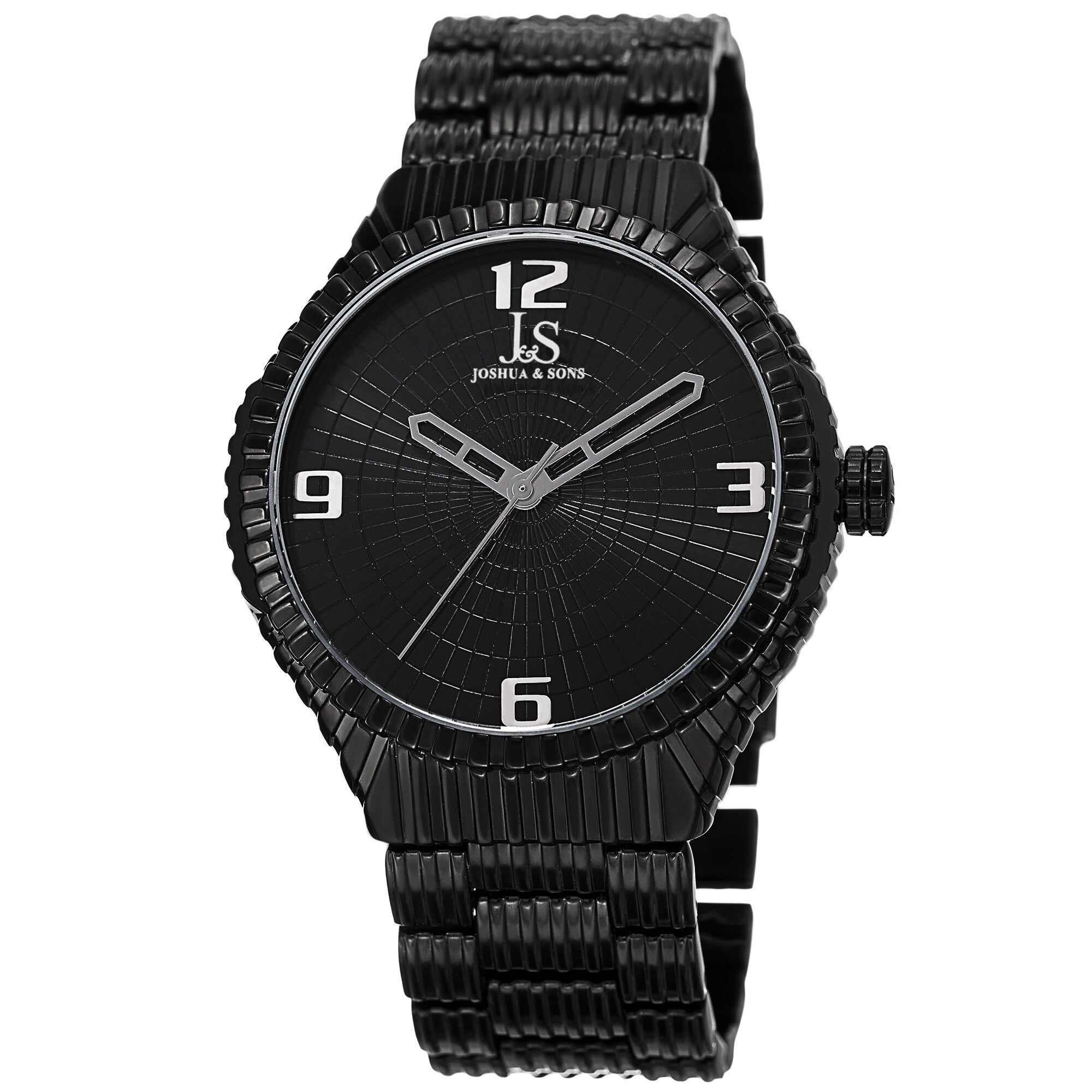 Joshua Sons Mens Quartz Etched Pattern Dial Edgy Black Bracelet Watch