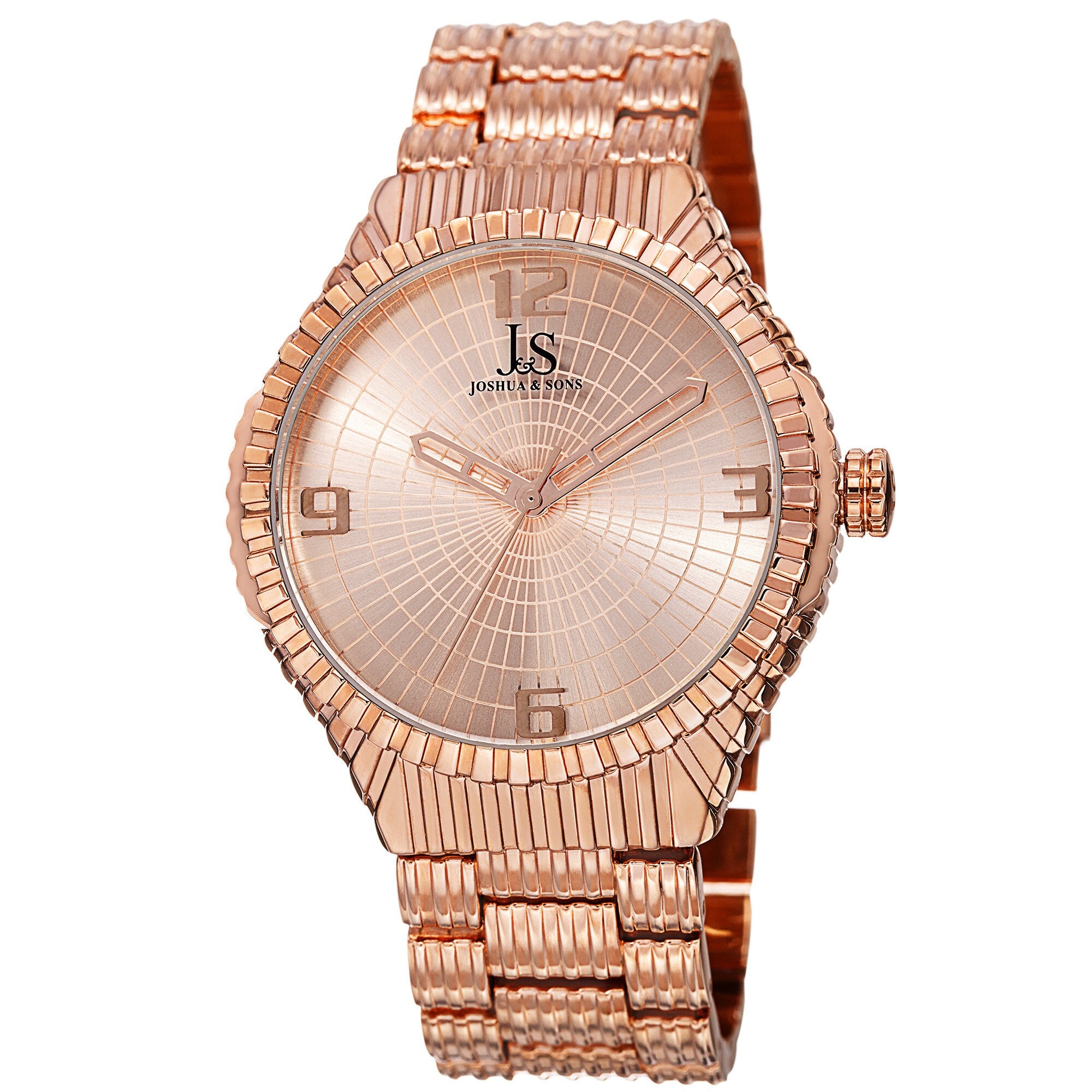 Joshua Sons Mens Quartz Etched Pattern Dial Edgy Rose Tone Bracelet Watch Gold